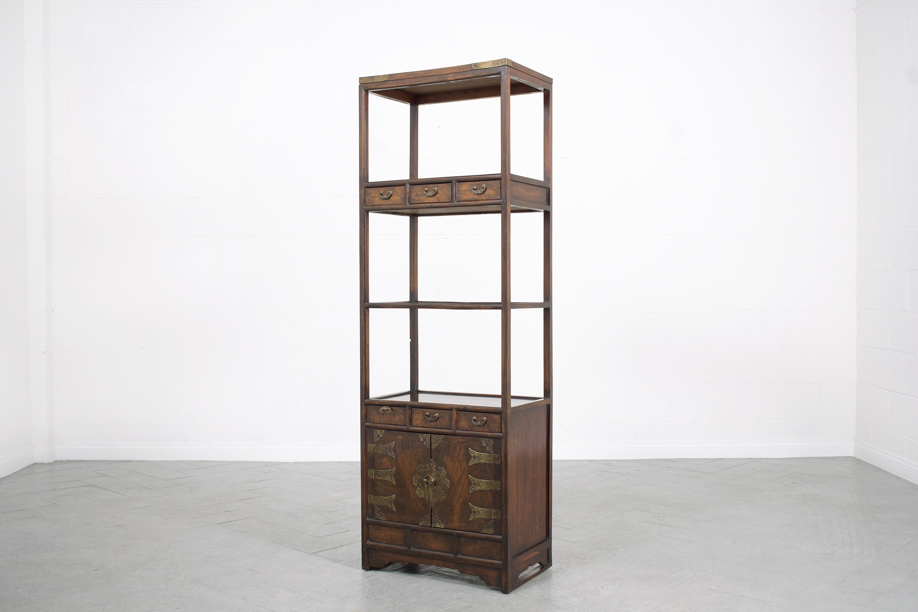 Chinese Export Vintage Handcrafted Elm Wood Chinese Bookcase For Sale