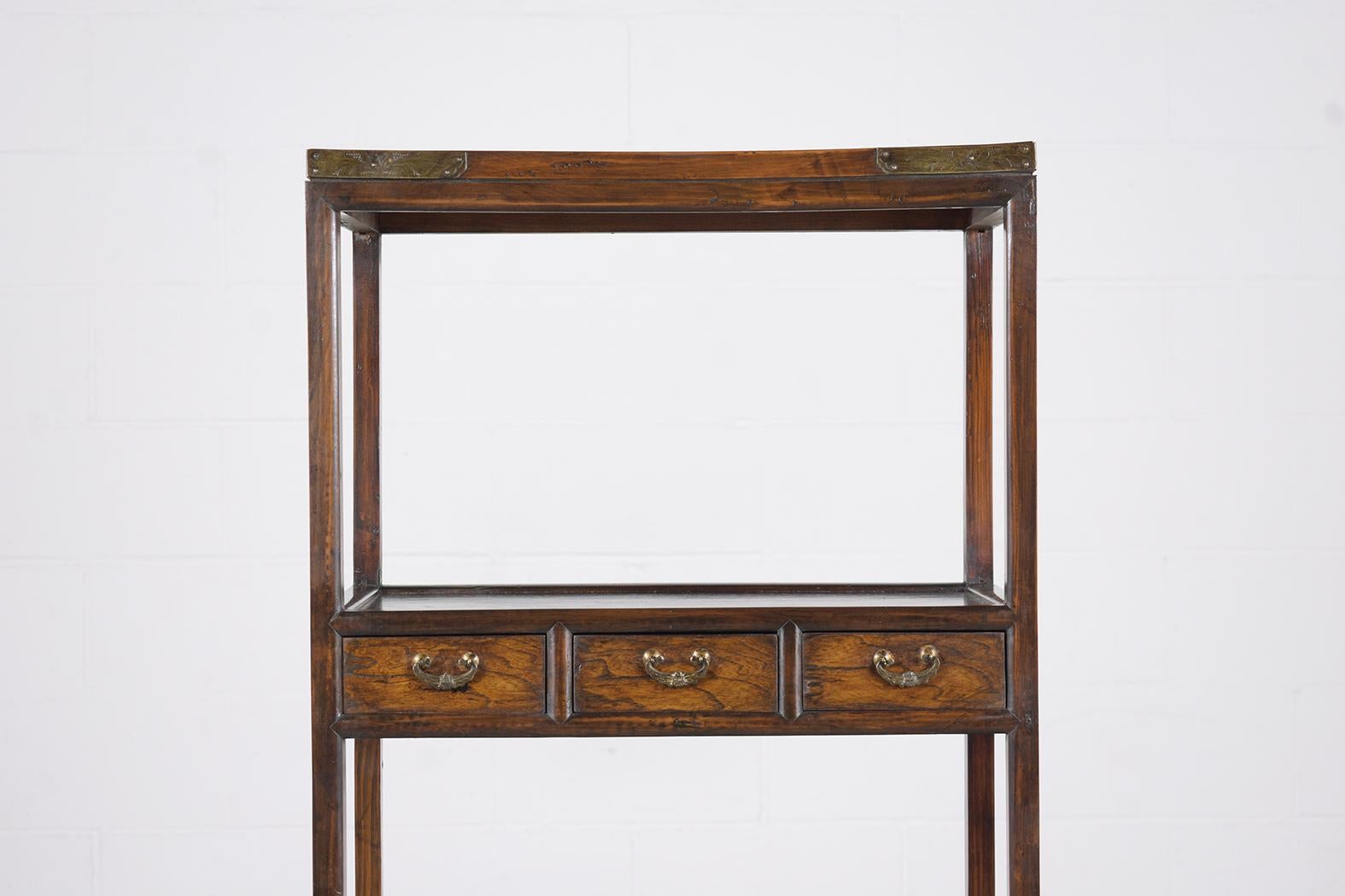 Vintage Handcrafted Elm Wood Chinese Bookcase In Good Condition For Sale In Los Angeles, CA