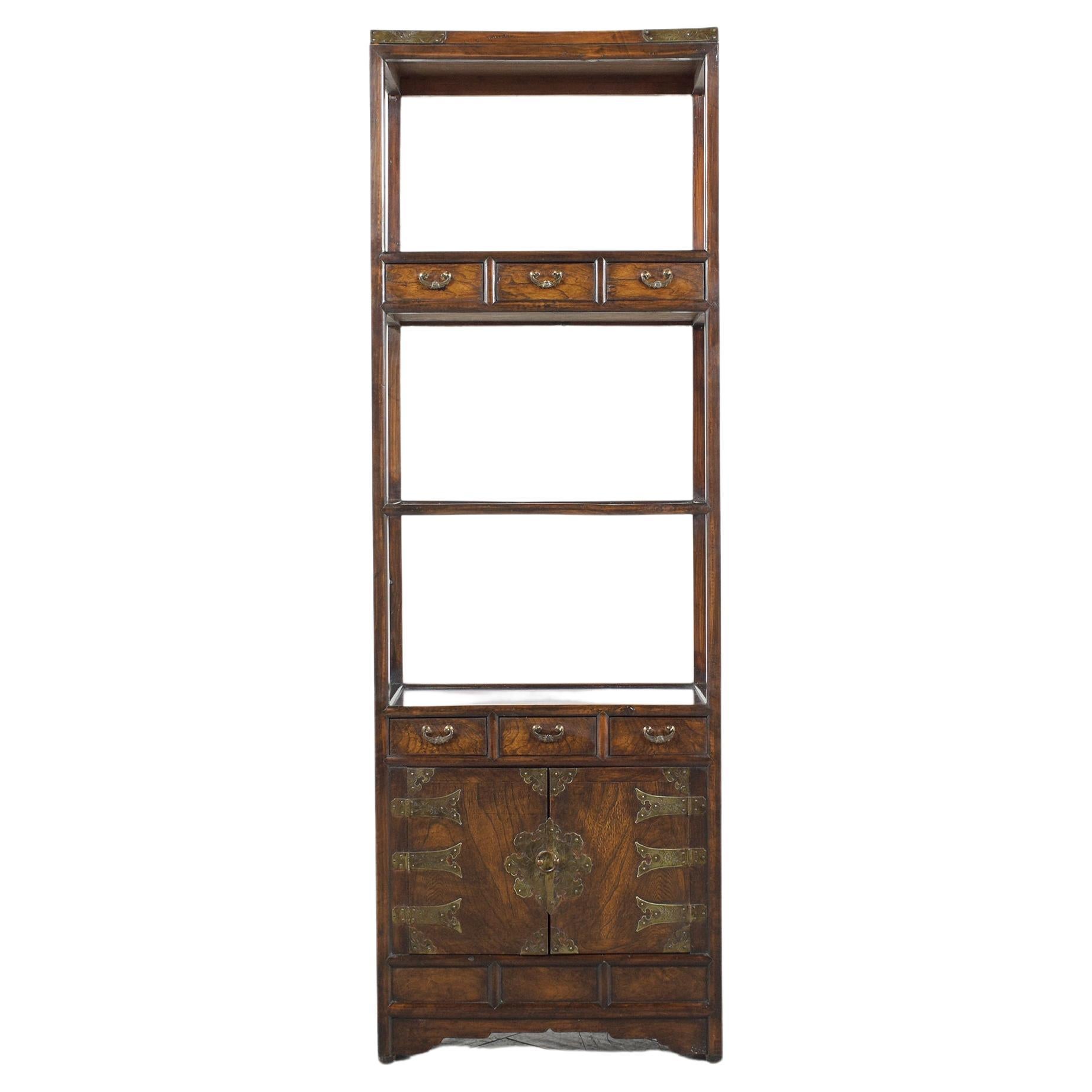 Vintage Handcrafted Elm Wood Chinese Bookcase For Sale