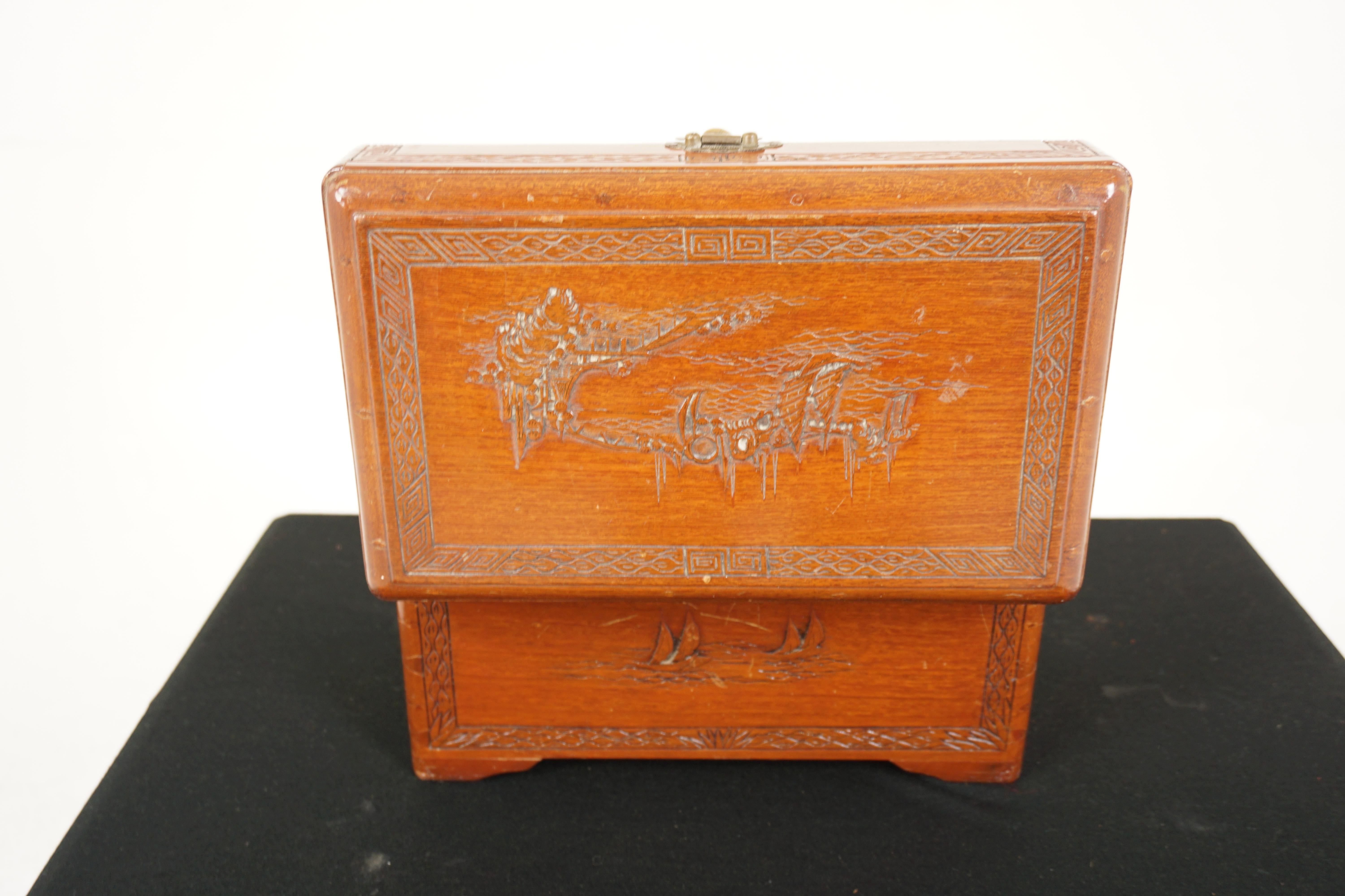 Vintage Chinese Carved Camphorwood Jewellery Box, China 1930, H895 For Sale 3