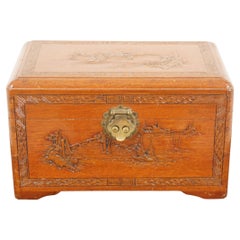 Antique Chinese Carved Camphorwood Jewellery Box, China 1930, H895