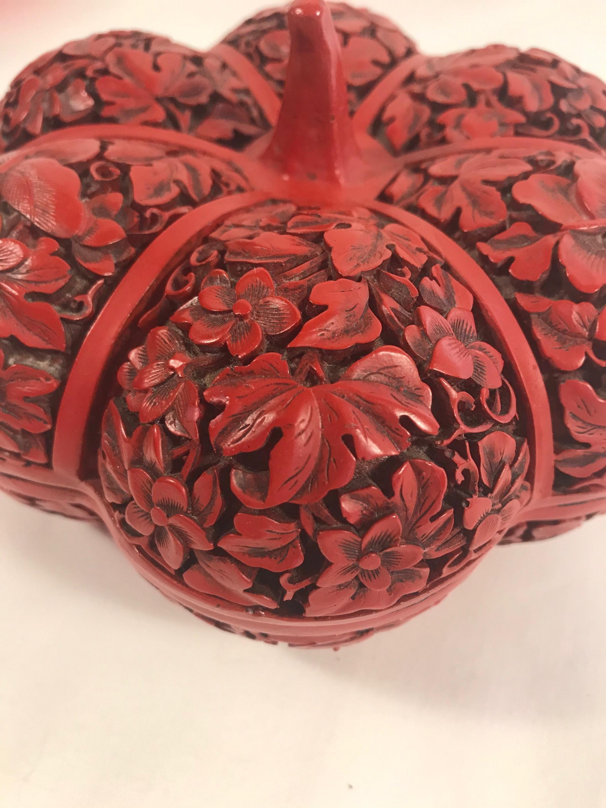 Vintage Chinese Carved Cinnabar Red Lacquer Box, Republic Period 1