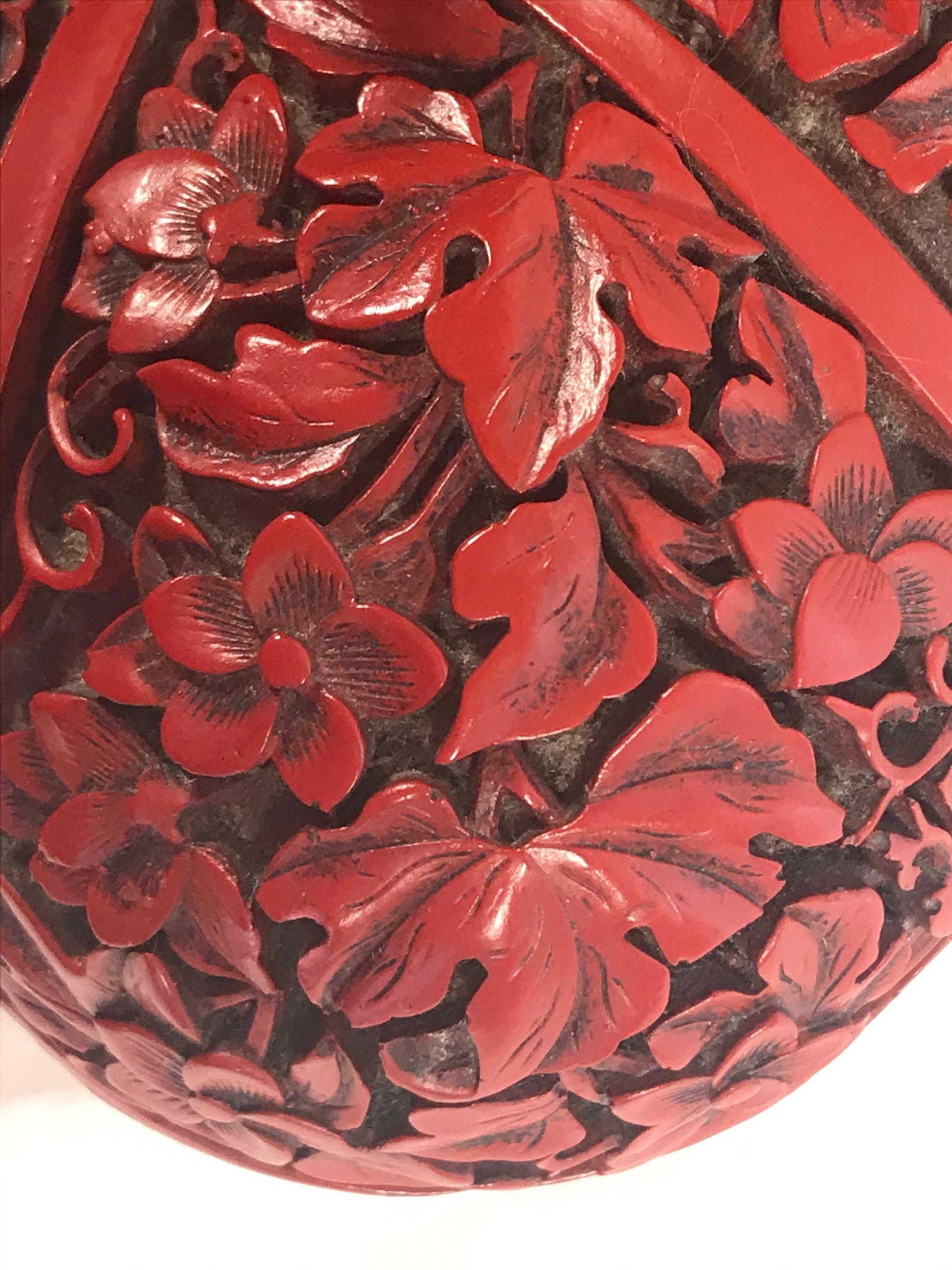 Vintage Chinese Carved Cinnabar Red Lacquer Box, Republic Period 4
