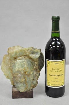 Vintage Chinese Carved Green Soapstone 8" Bust Head Small Figure Sculpture