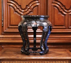 Vintage Chinese Carved Hand Painted Barrel Circular Garden Stool or Table