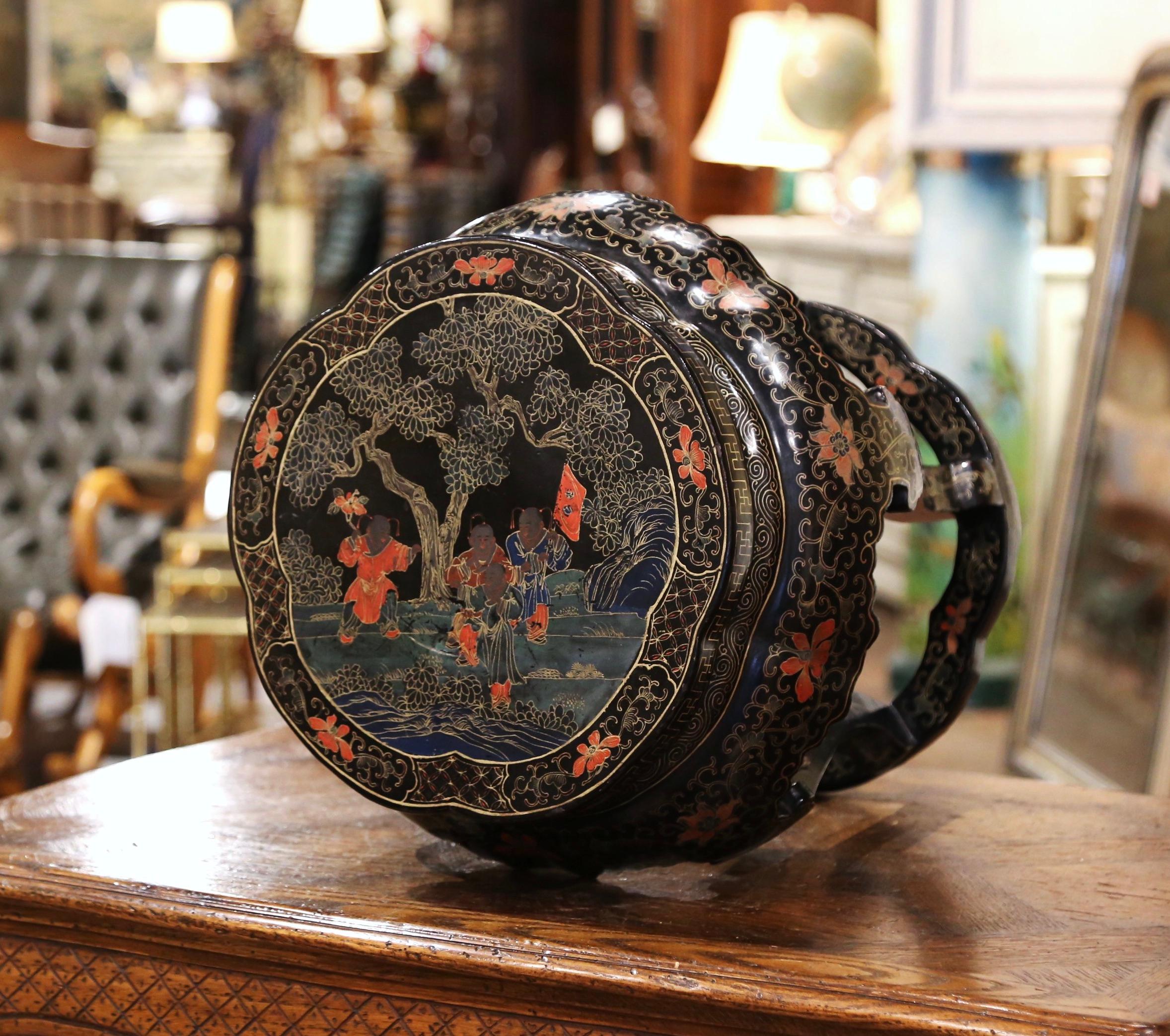 20th Century Vintage Chinese Carved Hand Painted Barrel Circular Garden Stool or Table