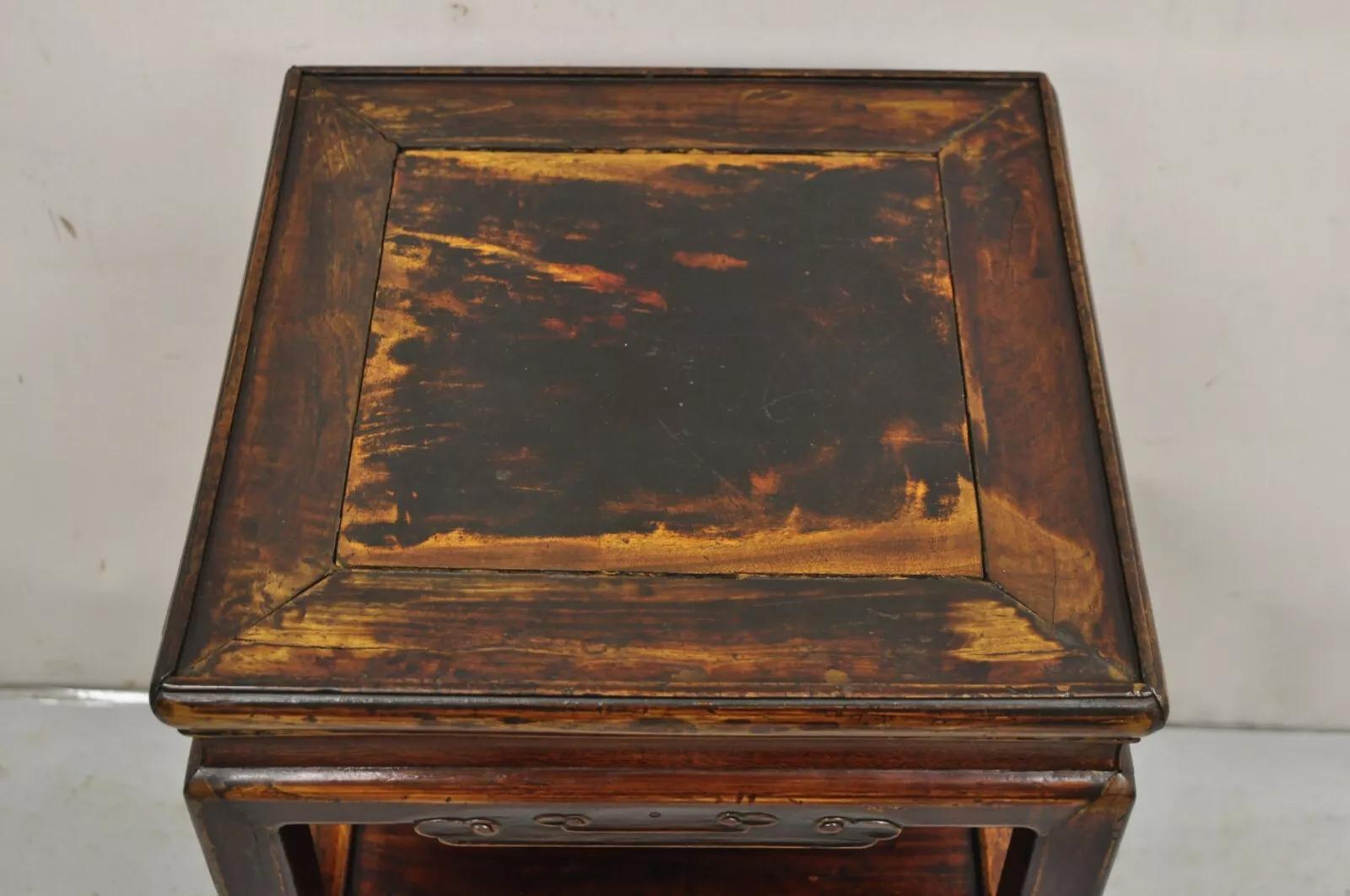 Chinoiserie Vintage Chinese Carved Hardwood 3 Tier Fretwork Plant Stand Side Table