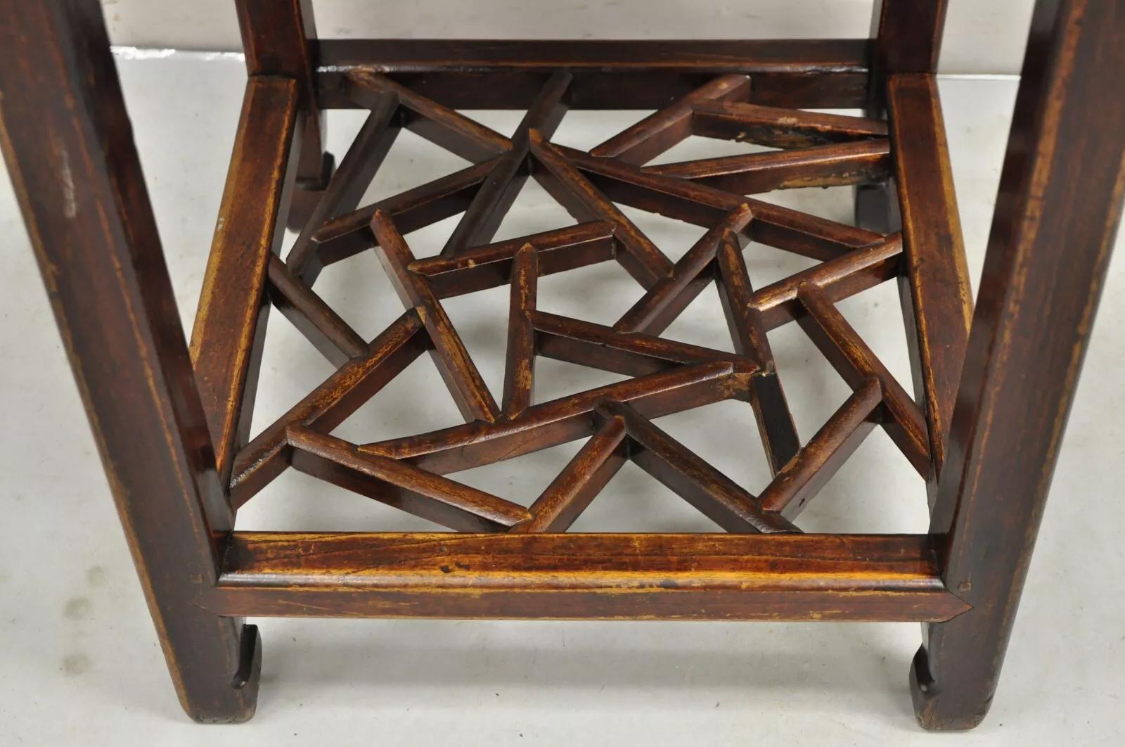 20th Century Vintage Chinese Carved Hardwood 3 Tier Fretwork Plant Stand Side Table