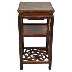 Vintage Chinese Carved Hardwood 3 Tier Fretwork Plant Stand Side Table