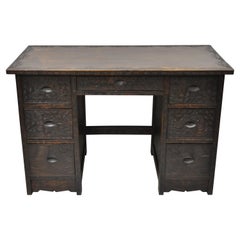 Vintage Chinese Carved Hardwood Cherry Blossom Tree Kneehole Writing Desk