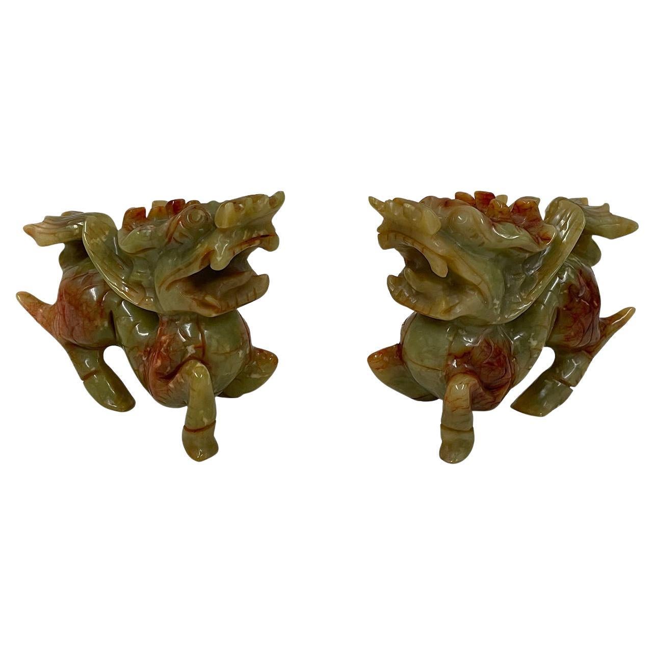 Vintage Chinese Carved Jade Kilim Statues - a Pair