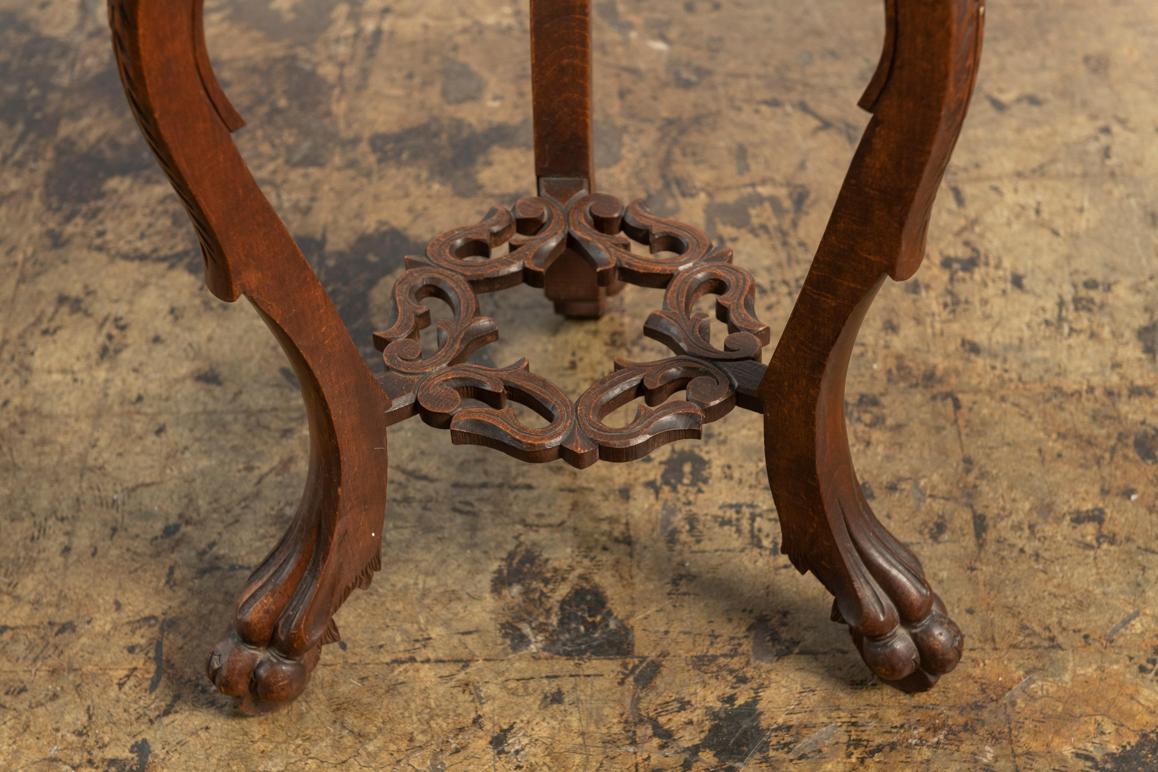 Vintage Chinese Carved Plant Stand with Maroon Marble Top In Good Condition For Sale In San Francisco, CA
