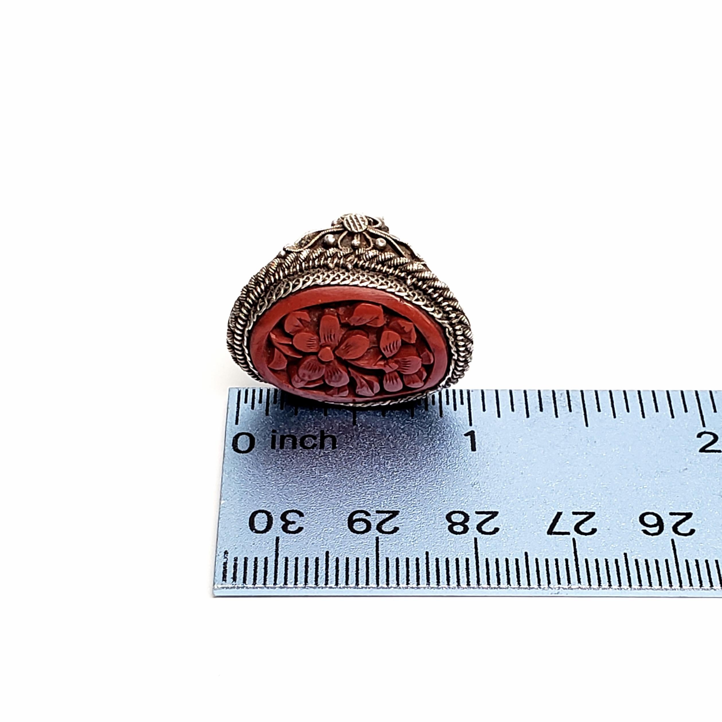 Vintage Chinese Carved Red Cinnabar Ring 4