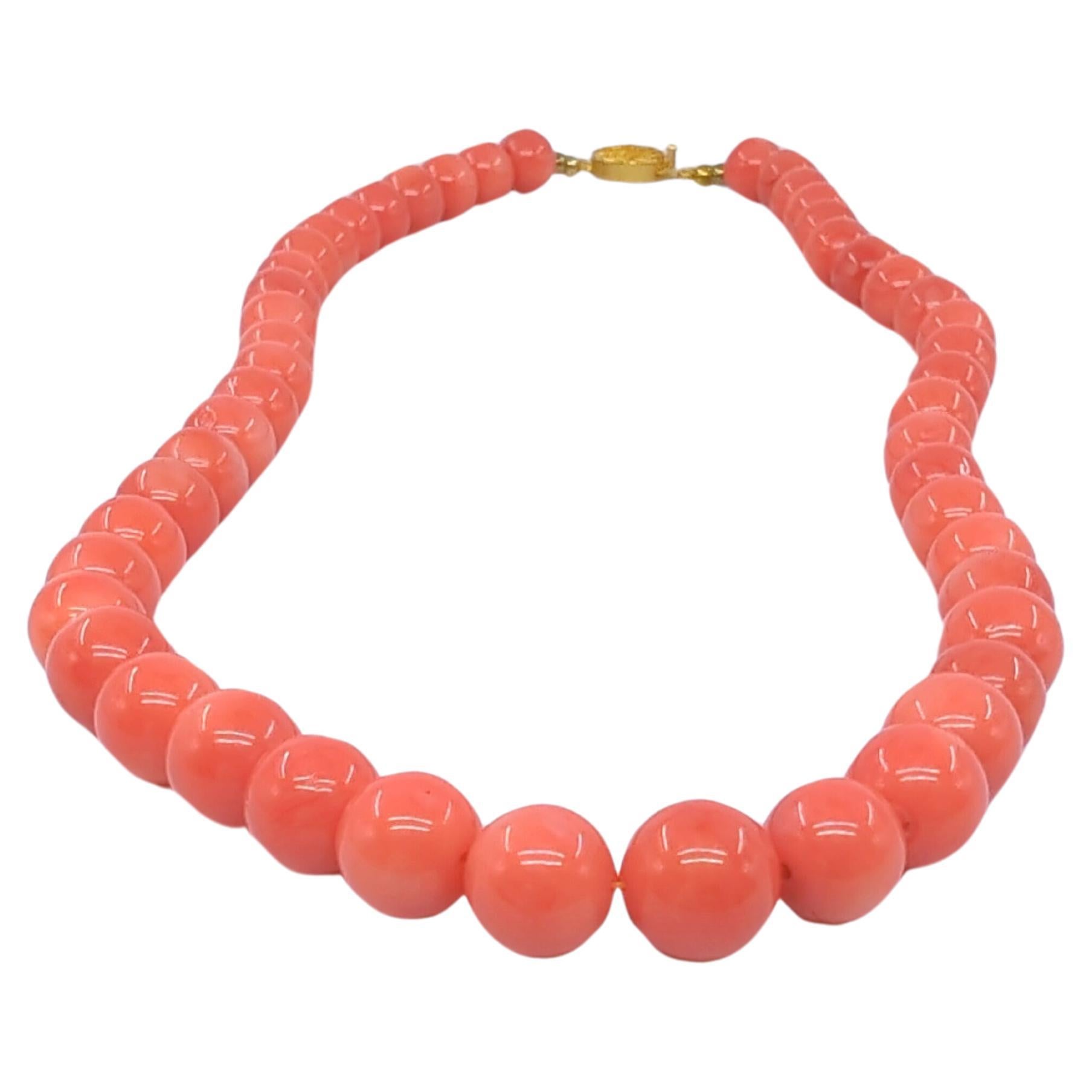 Vintage Chinese Carved Red Coral 9.5mm Beaded Necklace 20