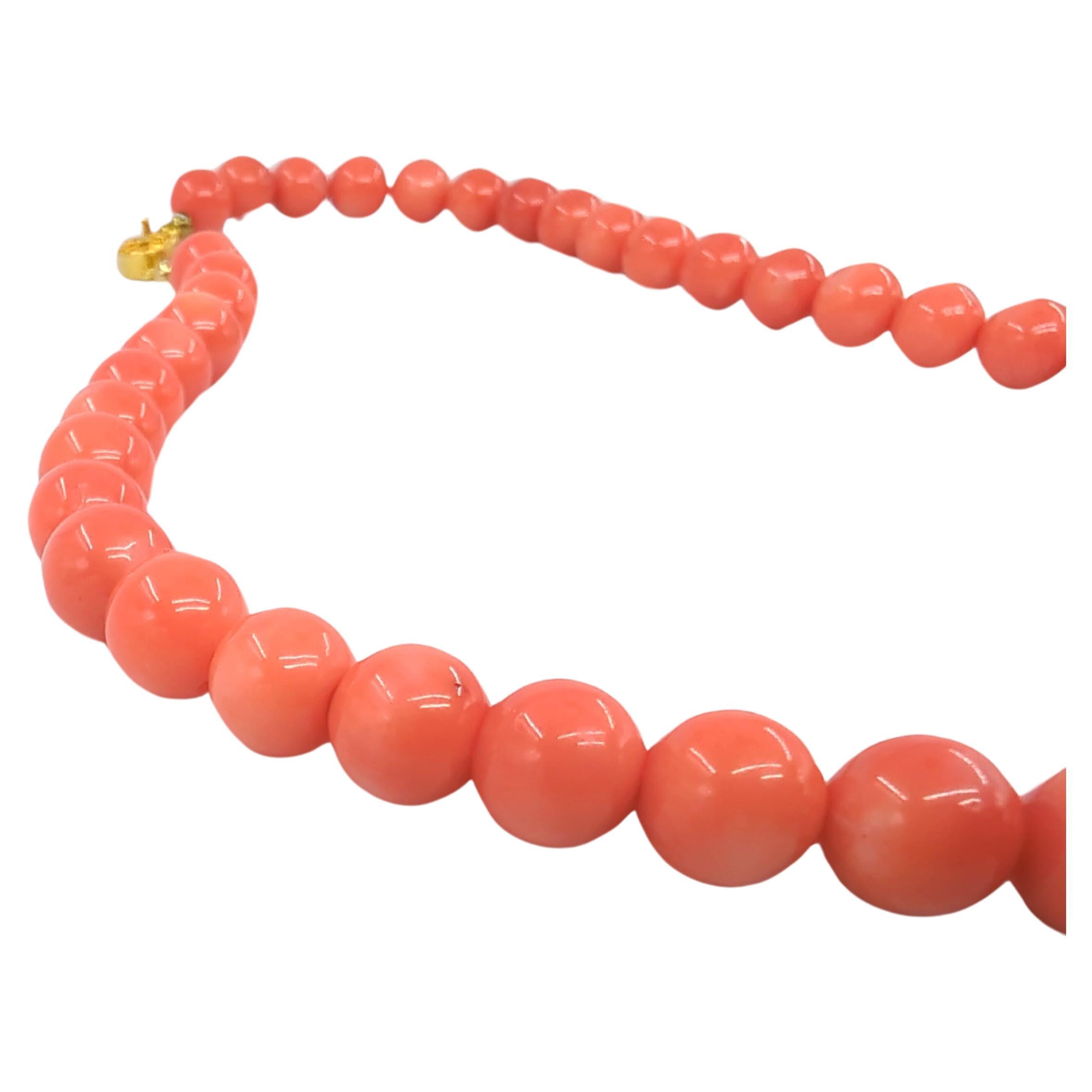 Vintage Chinese Carved Red Coral 9.5mm Beaded Necklace 20