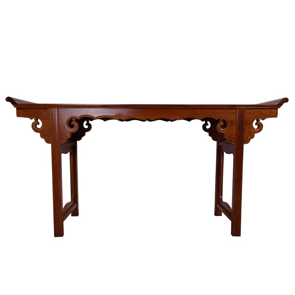 Table d'autel chinoise vintage en bois de rose sculpté, console, table de canapé en vente 1