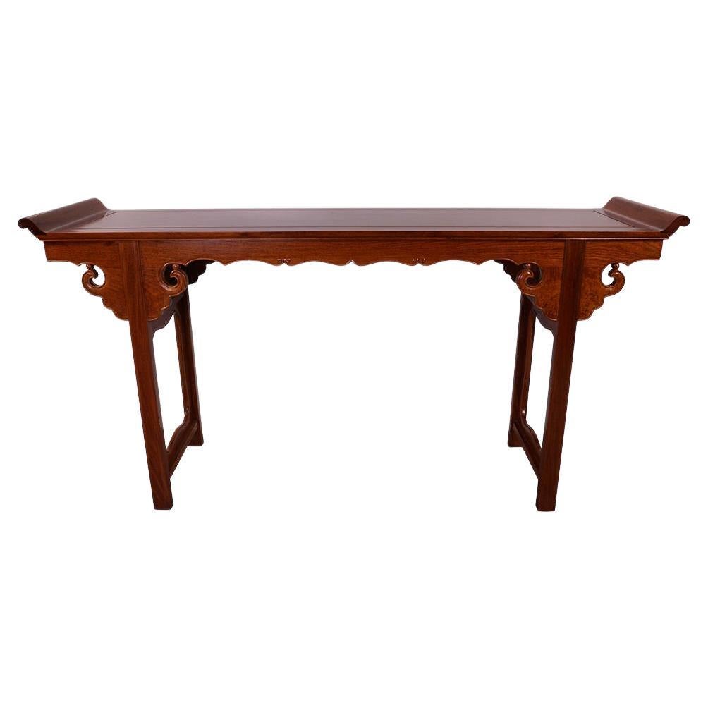 Table d'autel chinoise vintage en bois de rose sculpté, console, table de canapé en vente