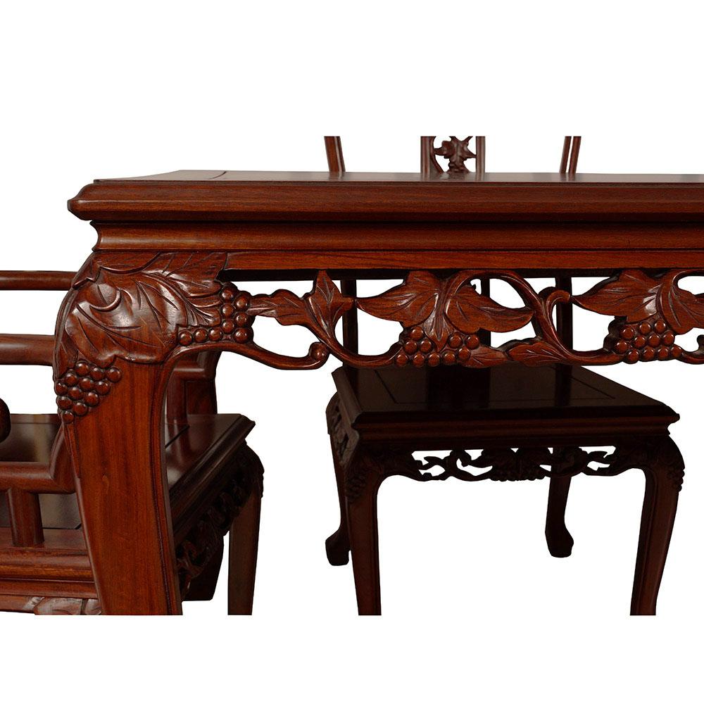 20th Century Vintage Chinese Carved Huali Wood Dining Table with 2 Leafs and 8 Chairs Set For Sale