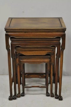 Vintage Chinese Carved Rosewood Nesting Side Tables with Paw Feet - Set of 4