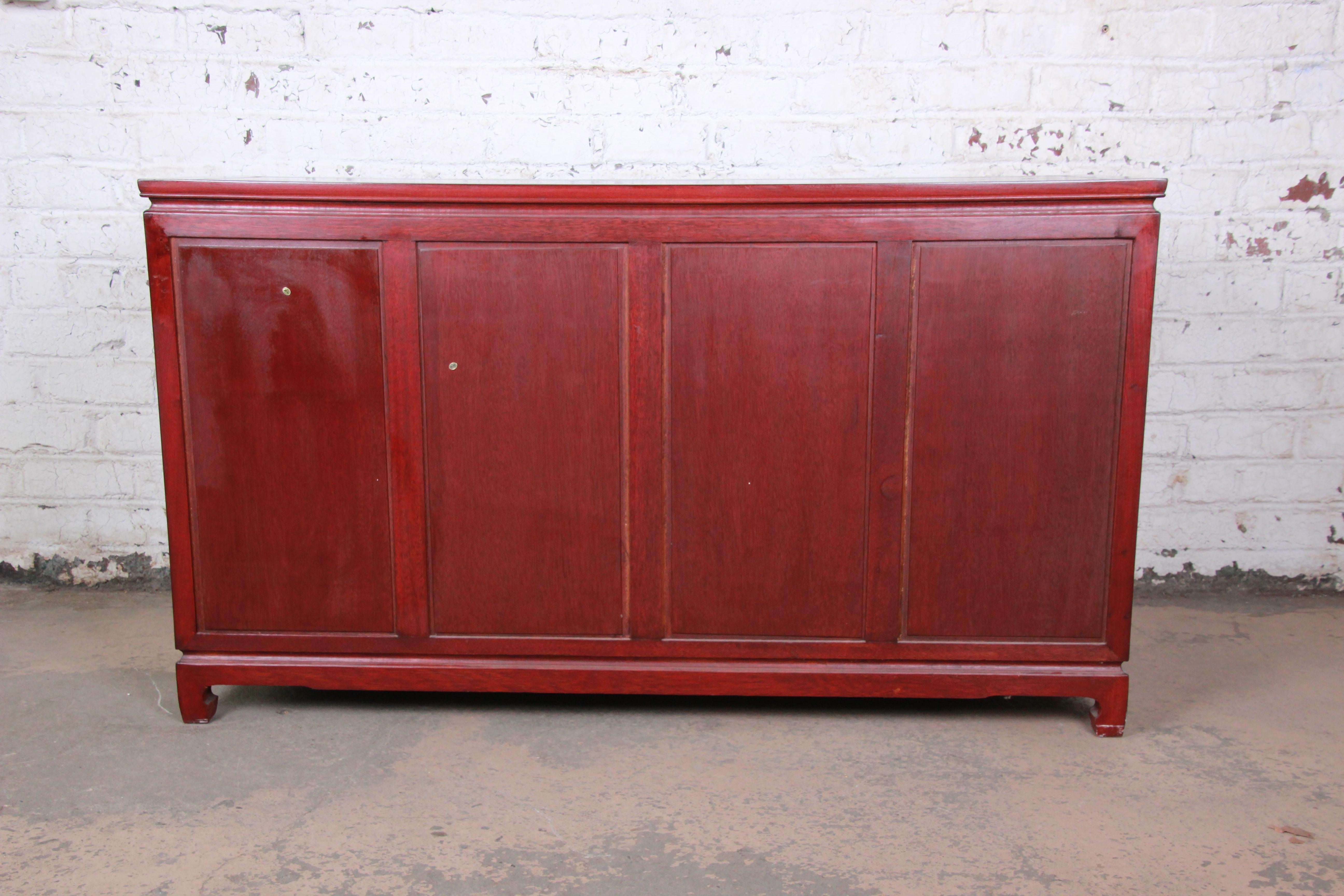 Vintage Chinese Carved Rosewood Sideboard Credenza 1
