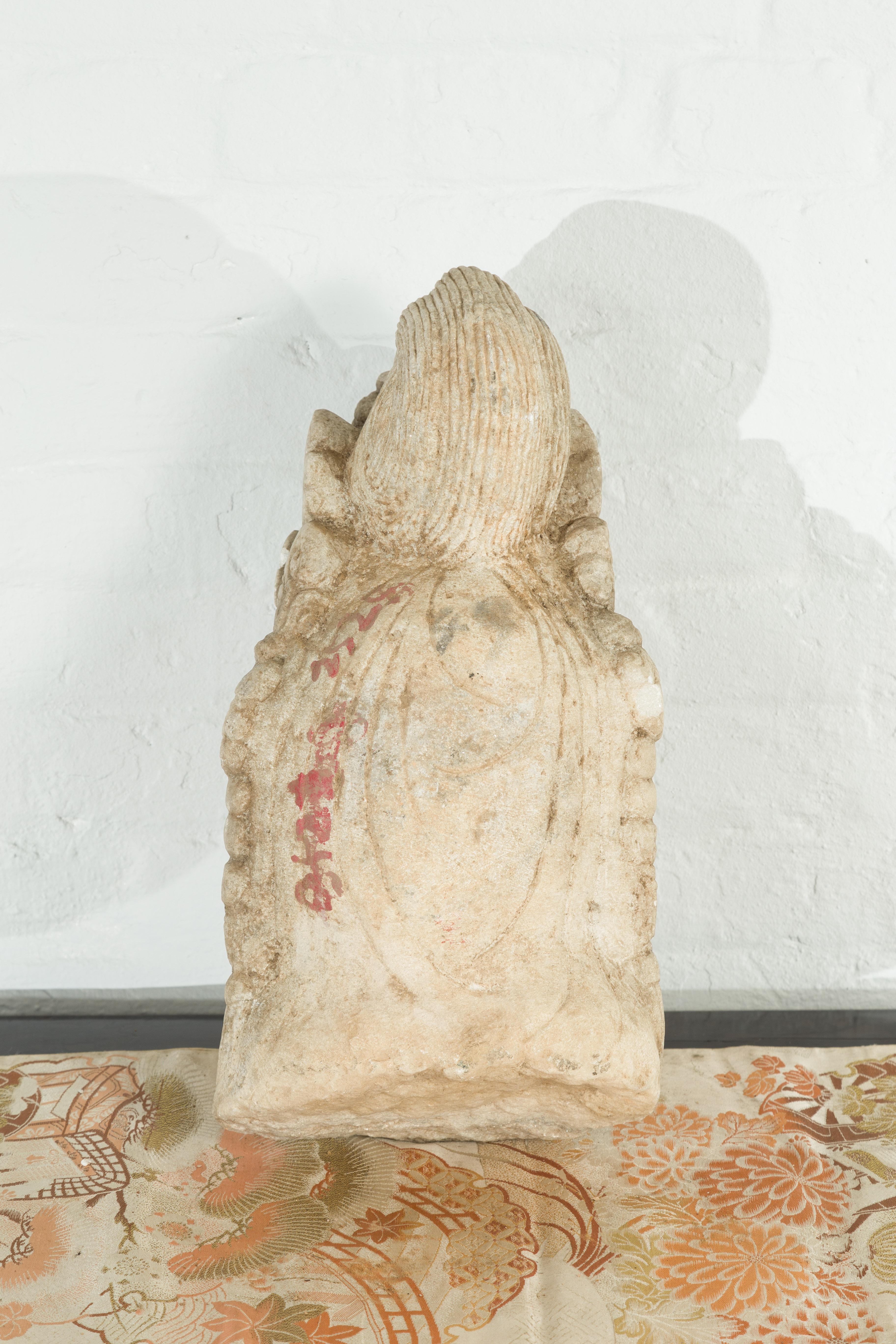 Vintage Chinese Carved Stone Bust of Guanyin the Bodhisattva of Compassion For Sale 5