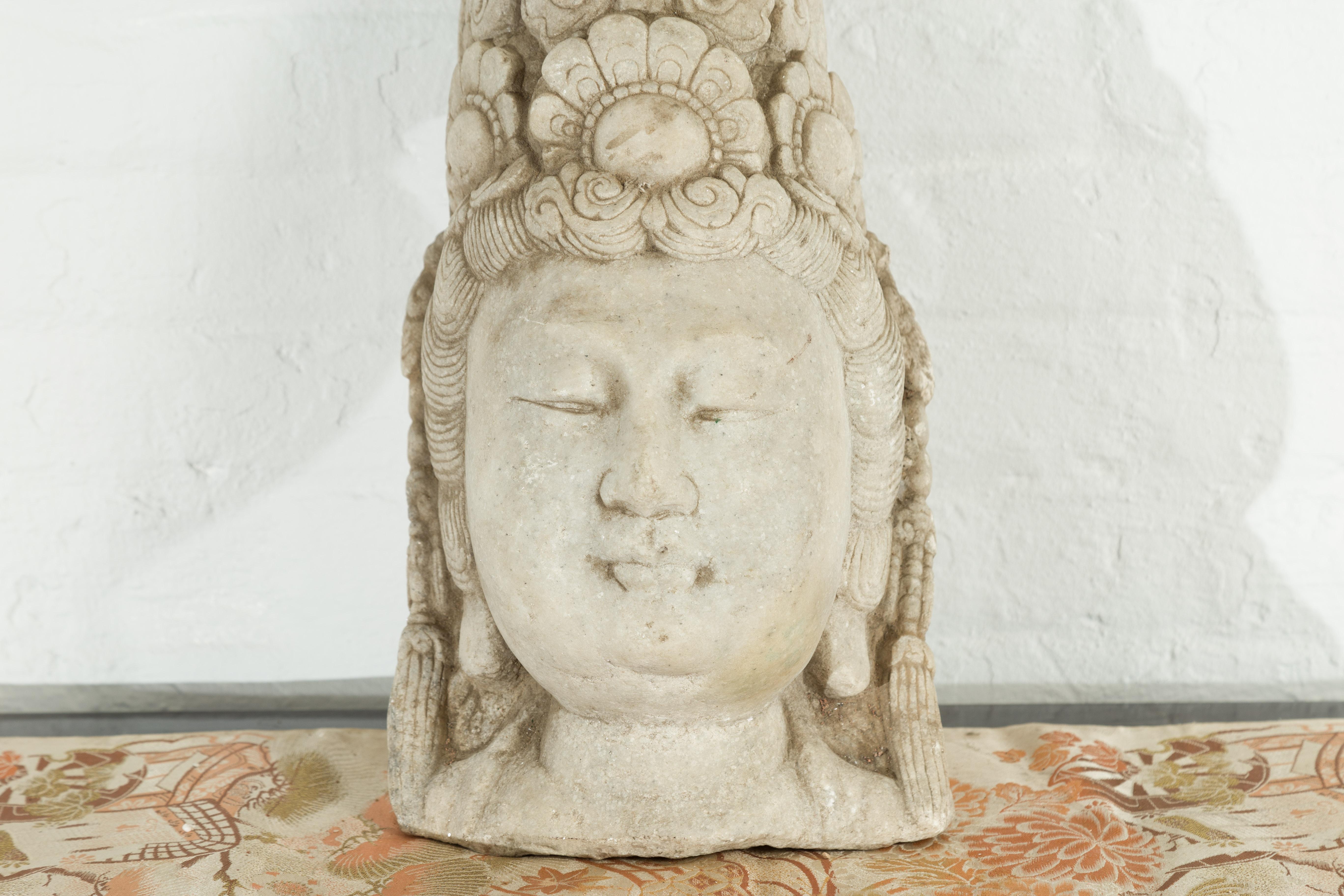 20th Century Vintage Chinese Carved Stone Bust of Guanyin the Bodhisattva of Compassion For Sale