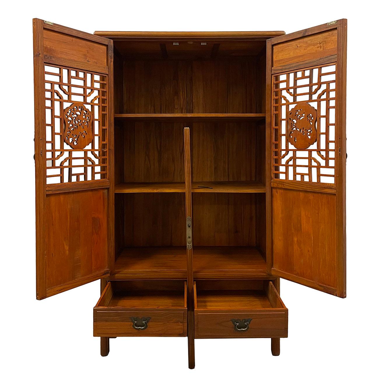Chinese Export Vintage Chinese Carved Wooden Cabinet, Armoire, Wardrobe