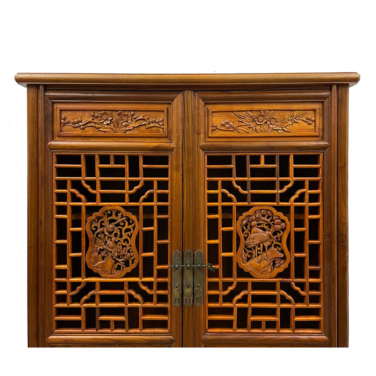 Vintage Chinese Carved Wooden Cabinet, Armoire, Wardrobe In Fair Condition In Pomona, CA