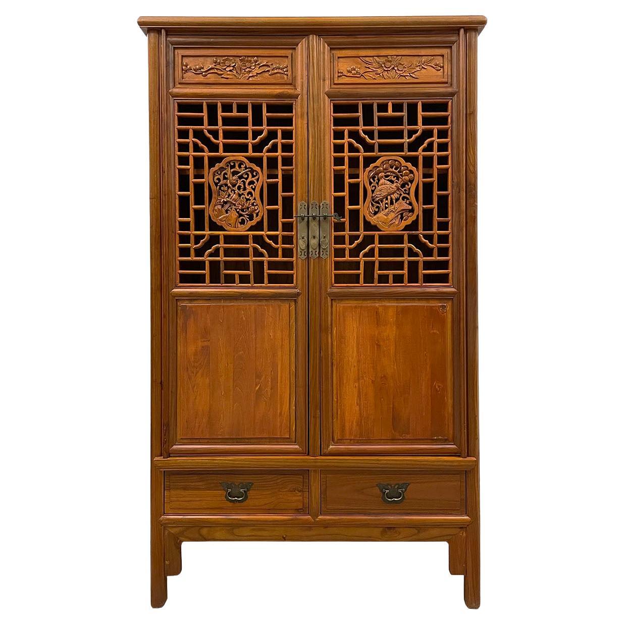Vintage Chinese Carved Wooden Cabinet, Armoire, Wardrobe
