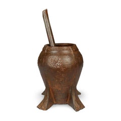 Vintage Chinese Cast Iron Chrysanthemum Mortar