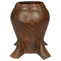Vintage Chinese Cast Iron Chrysanthemum Mortar