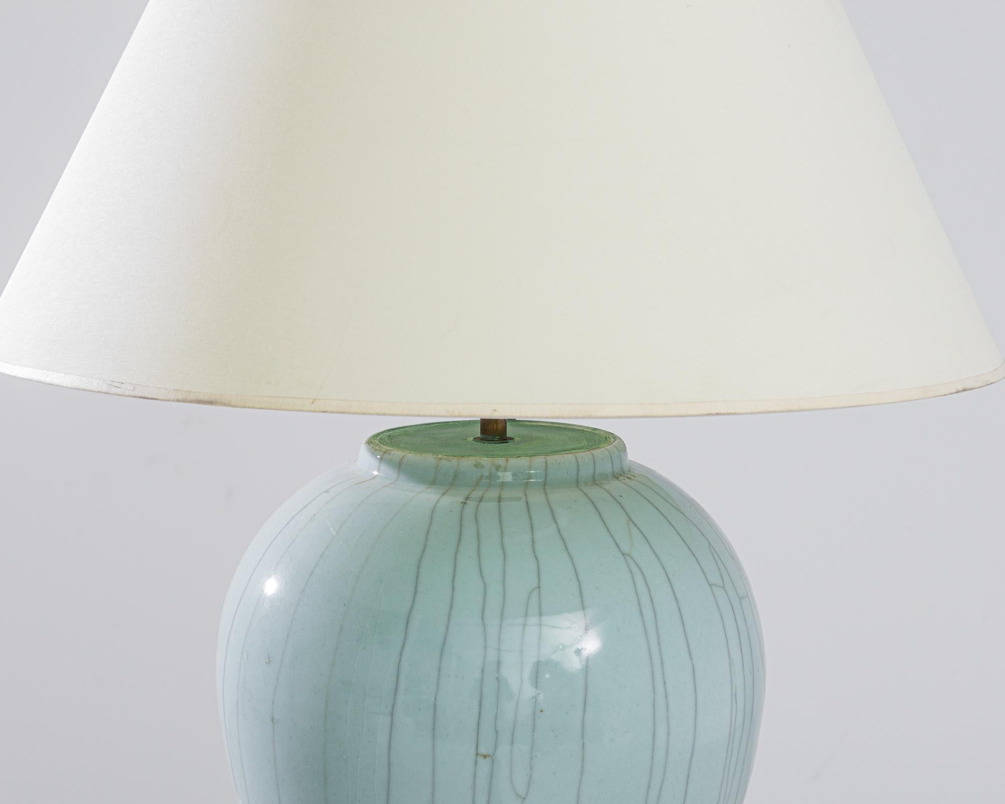 Contemporary Vintage Chinese Celadon Crackle Ceramic Table Lamp