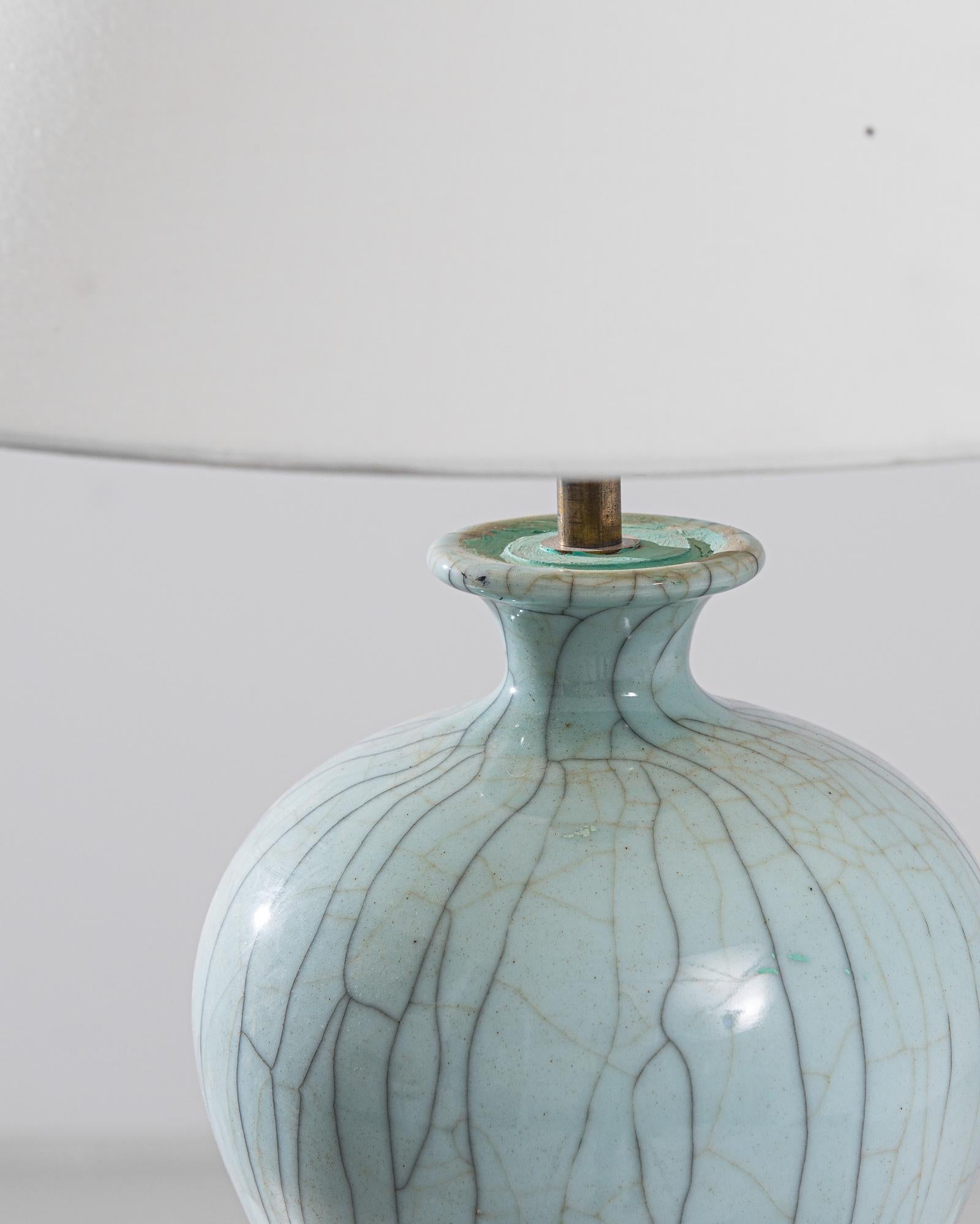 Contemporary Vintage Chinese Celadon Crackle Ceramic Vase Table Lamp