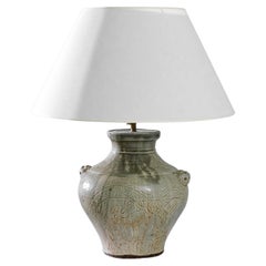 Vintage Chinese Celadon Glazed Dragon Vase Table Lamp