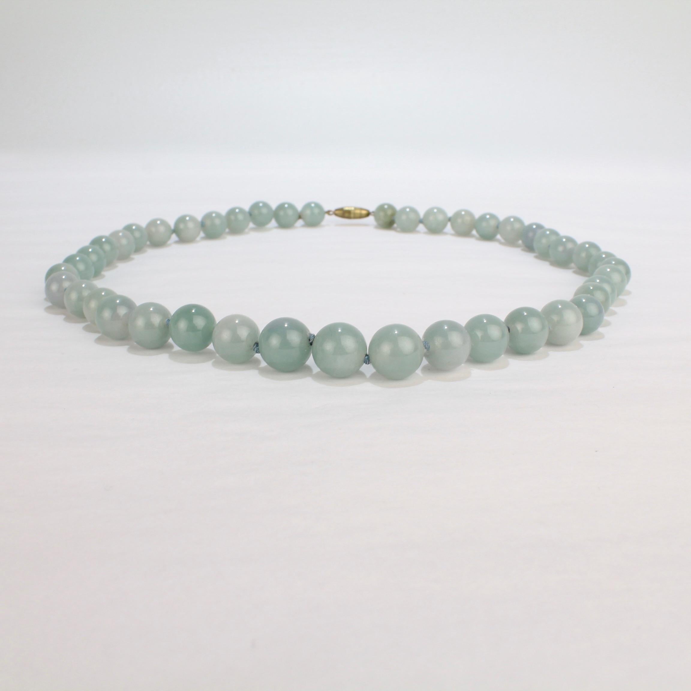 Women's or Men's Vintage Chinese Celadon Jade Beaded Hand Knotted Necklace
