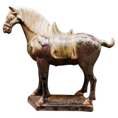 Chinesische Keramik-Farbpferdenstatue, Vintage