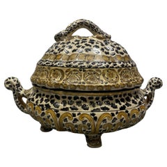 Retro Chinese Ceramic Decorative Tureen with Abstract Tribal Motif
