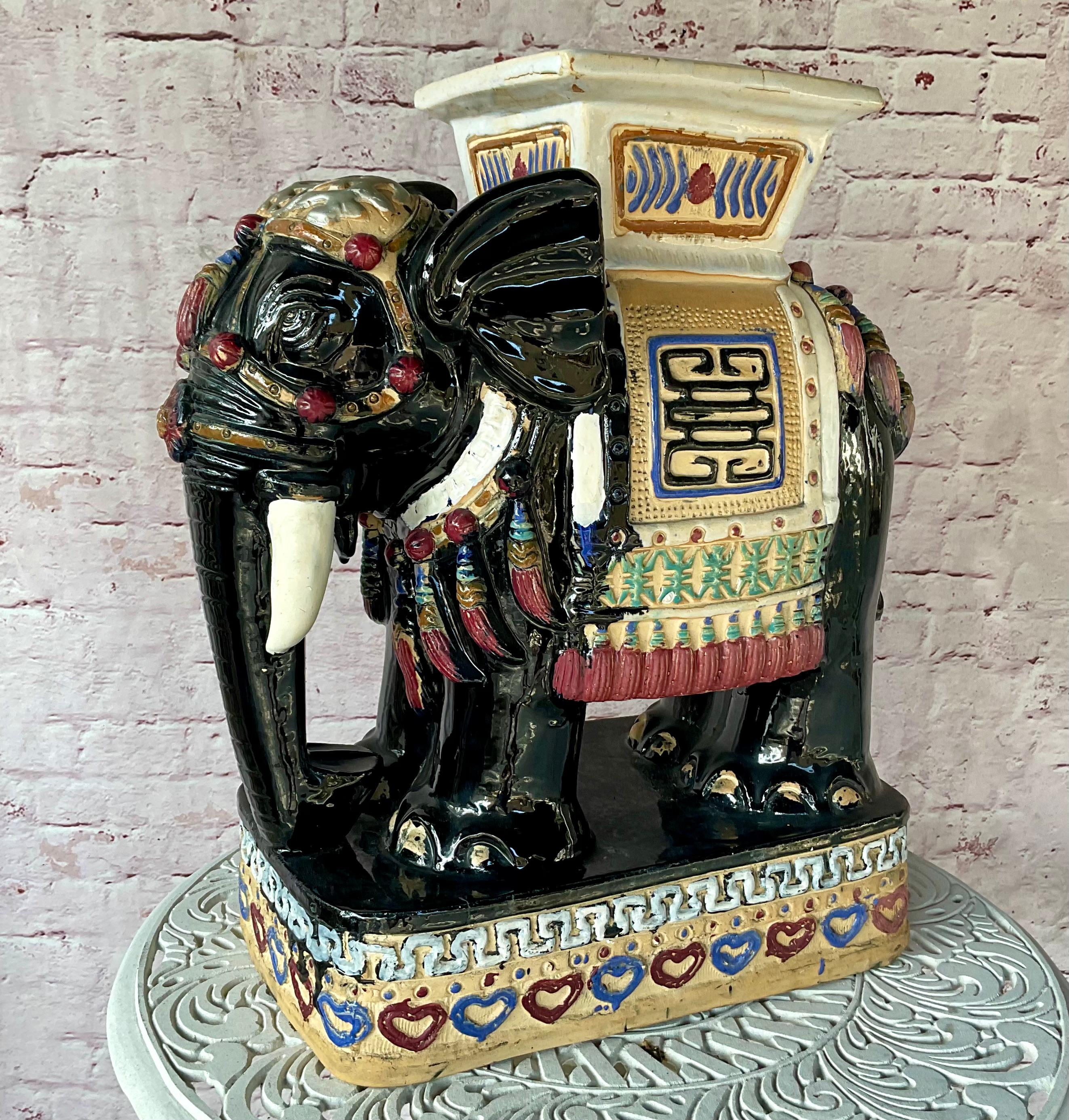 Ceramica Sgabello da giardino Elefante cinese d'epoca in ceramica in vendita