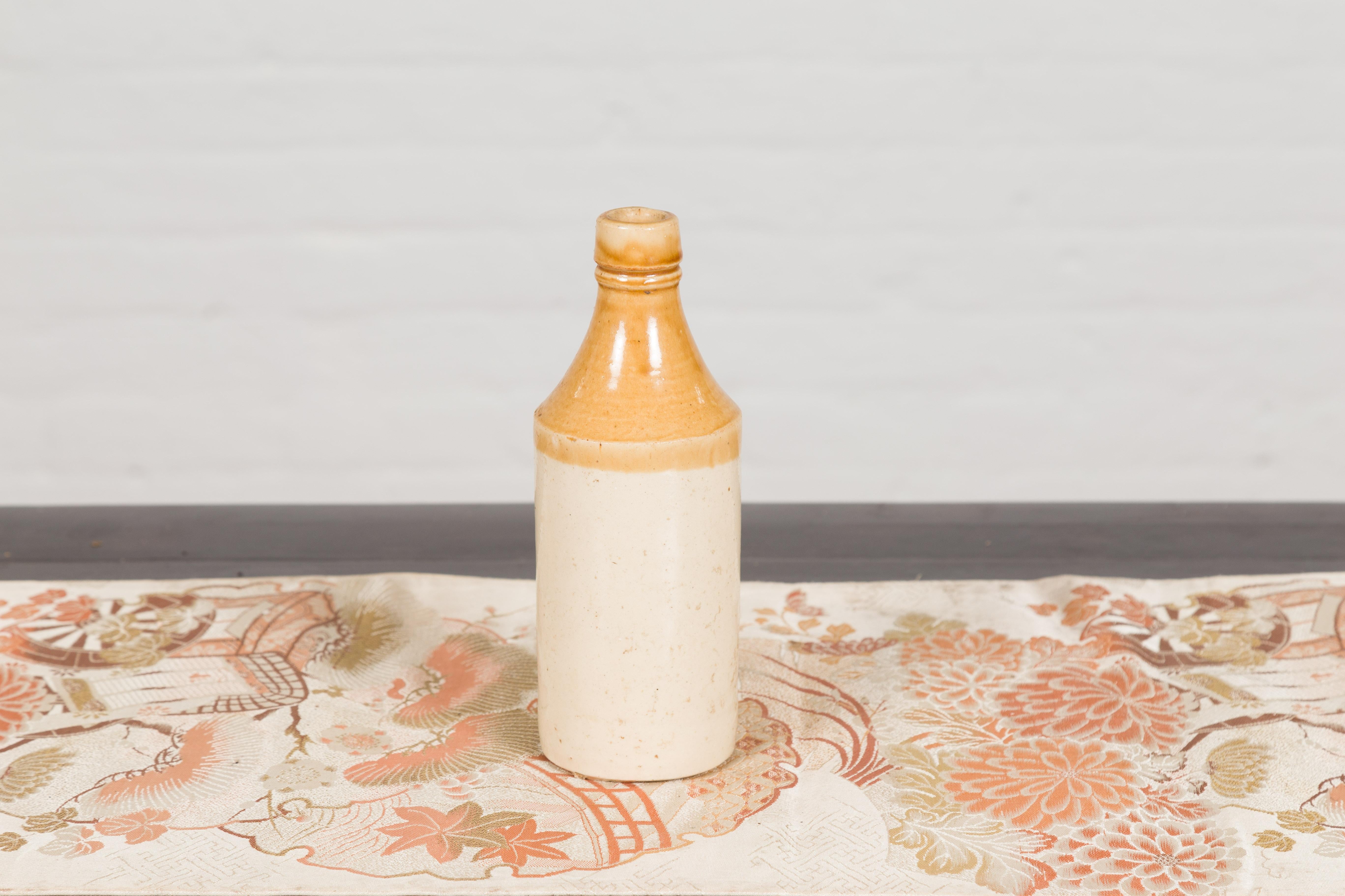 Glazed Vintage Chinese Ceramic Flask with Yellow and Cream Glaze, Several Available For Sale