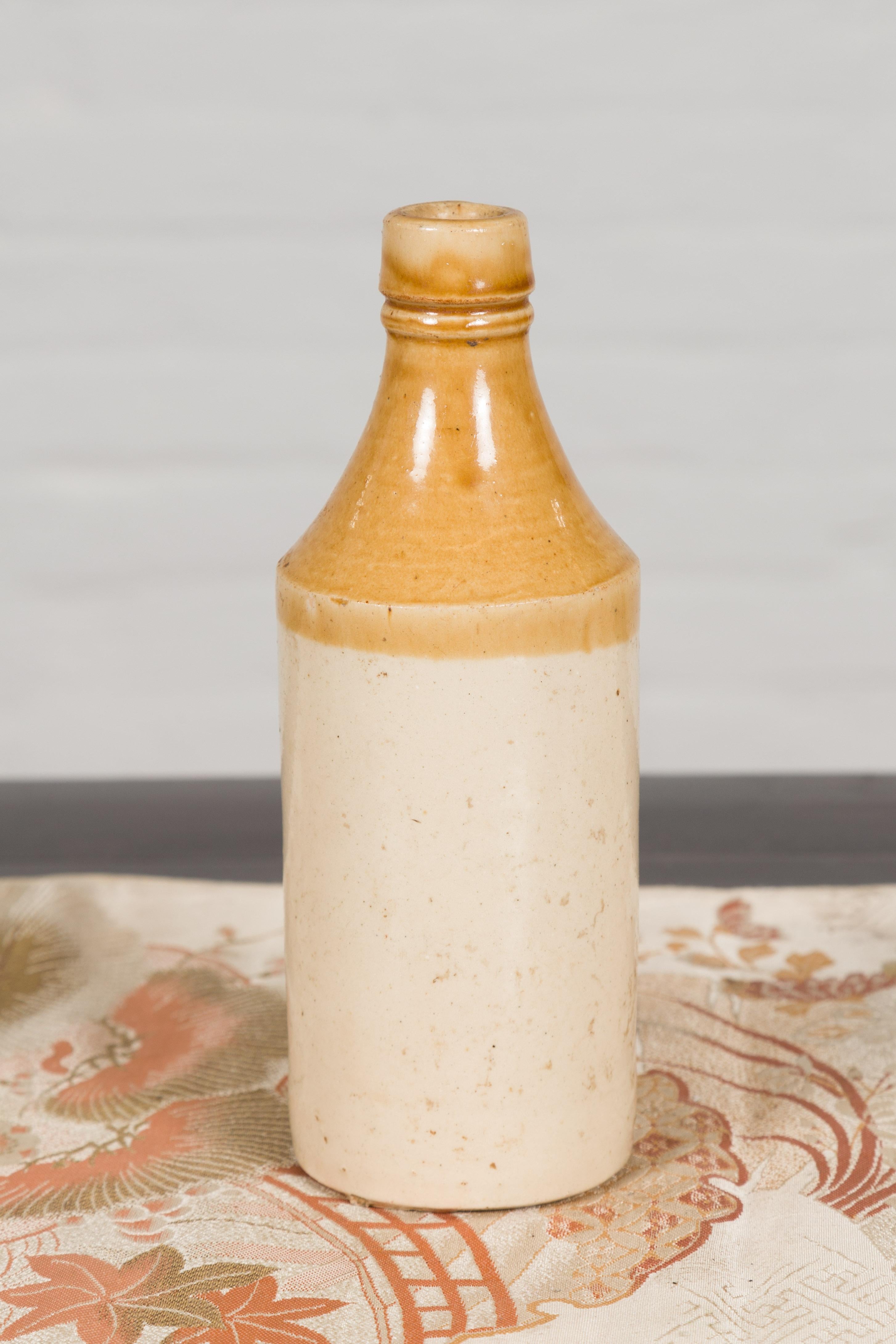 20th Century Vintage Chinese Ceramic Flask with Yellow and Cream Glaze, Several Available For Sale