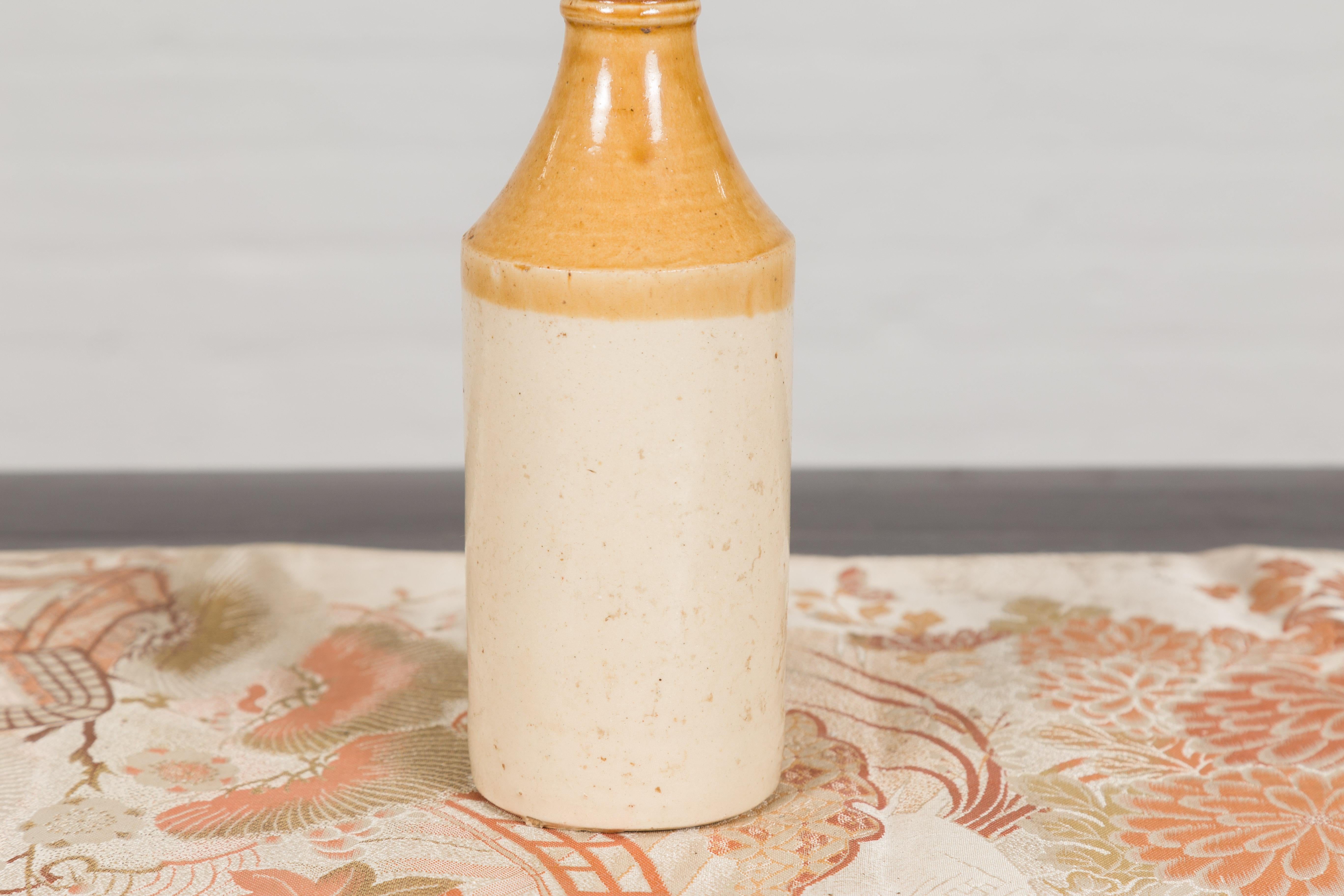 Vintage Chinese Ceramic Flask with Yellow and Cream Glaze, Several Available For Sale 1