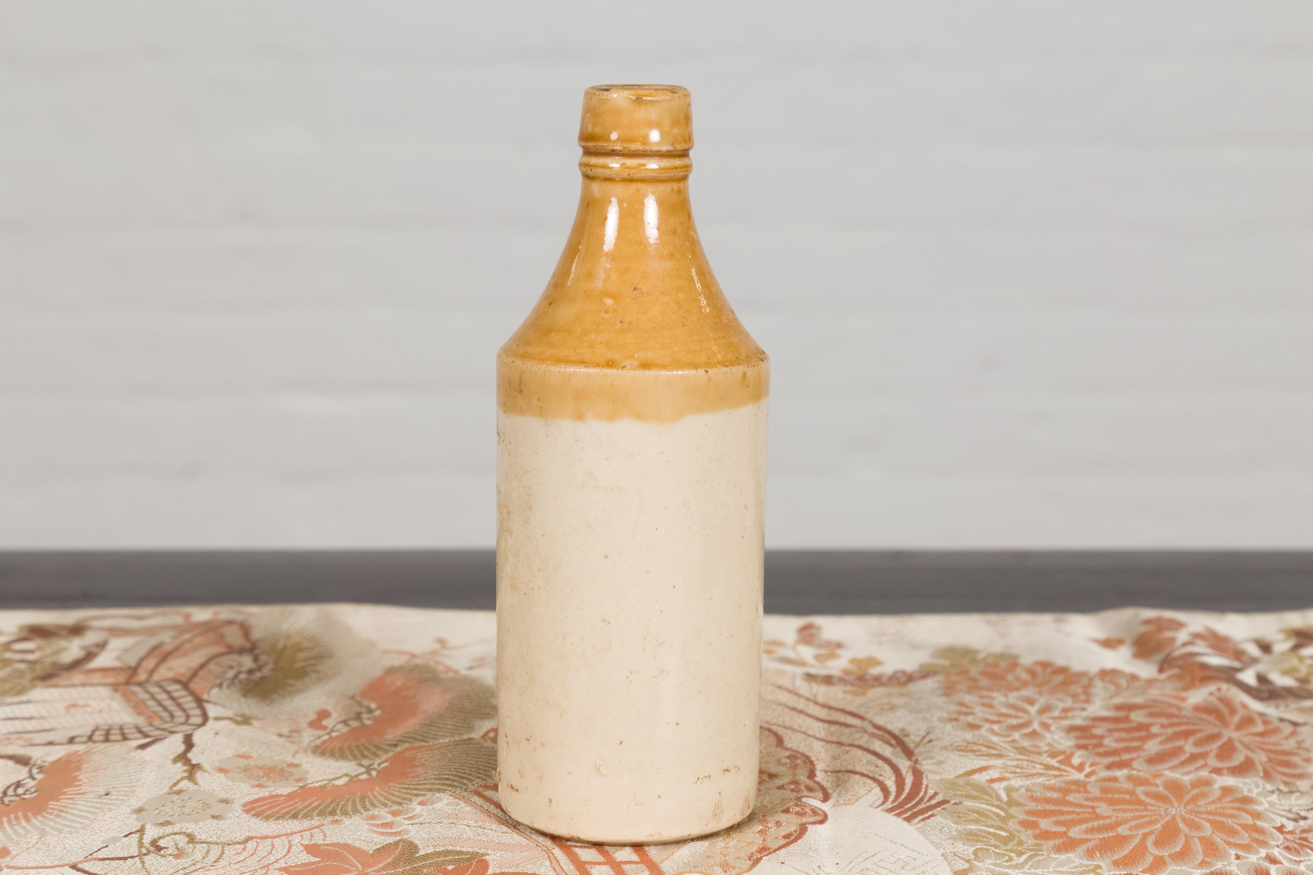 Vintage Chinese Ceramic Flask with Yellow and Cream Glaze, Several Available For Sale 3