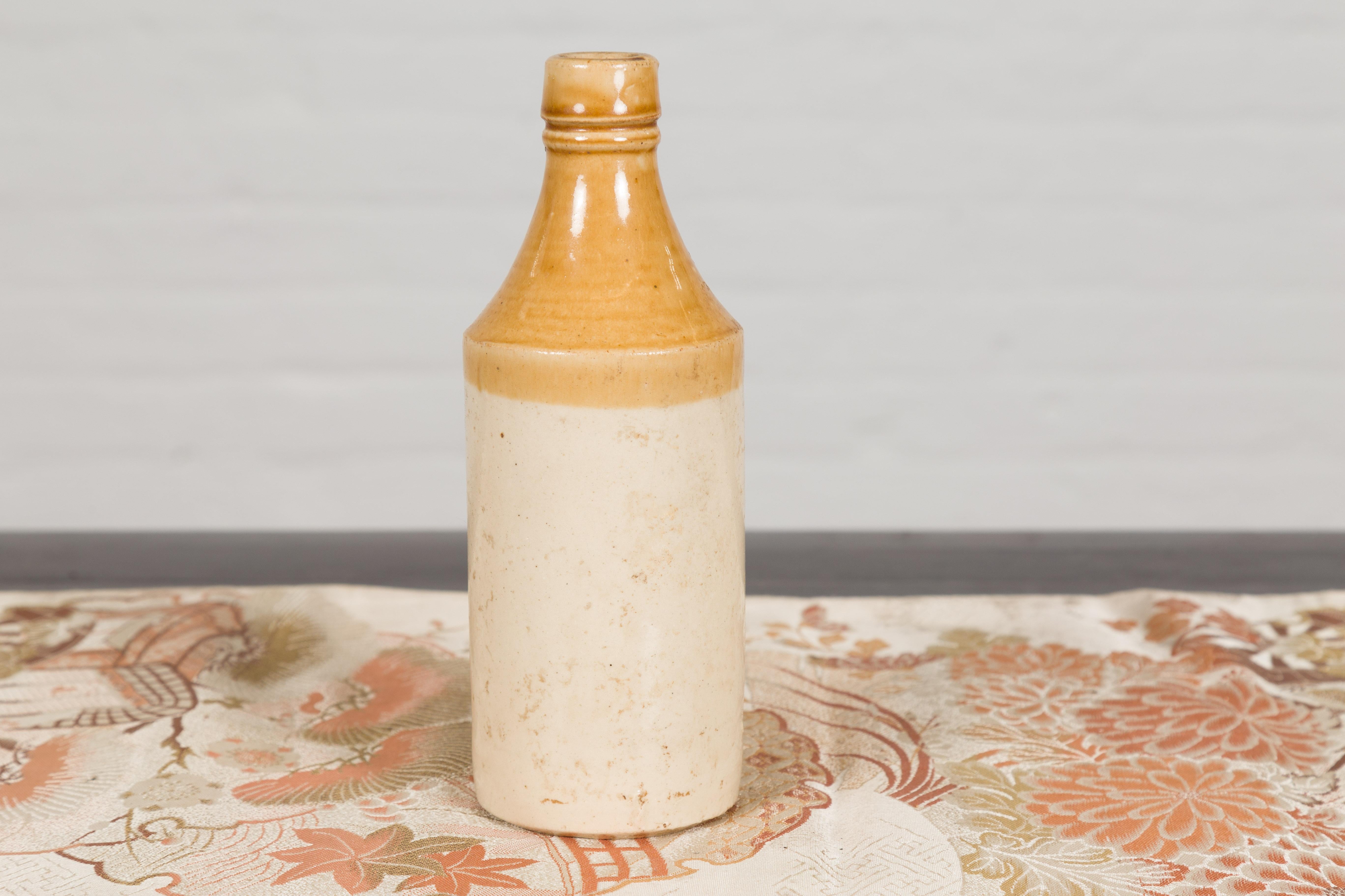 Vintage Chinese Ceramic Flask with Yellow and Cream Glaze, Several Available For Sale 4