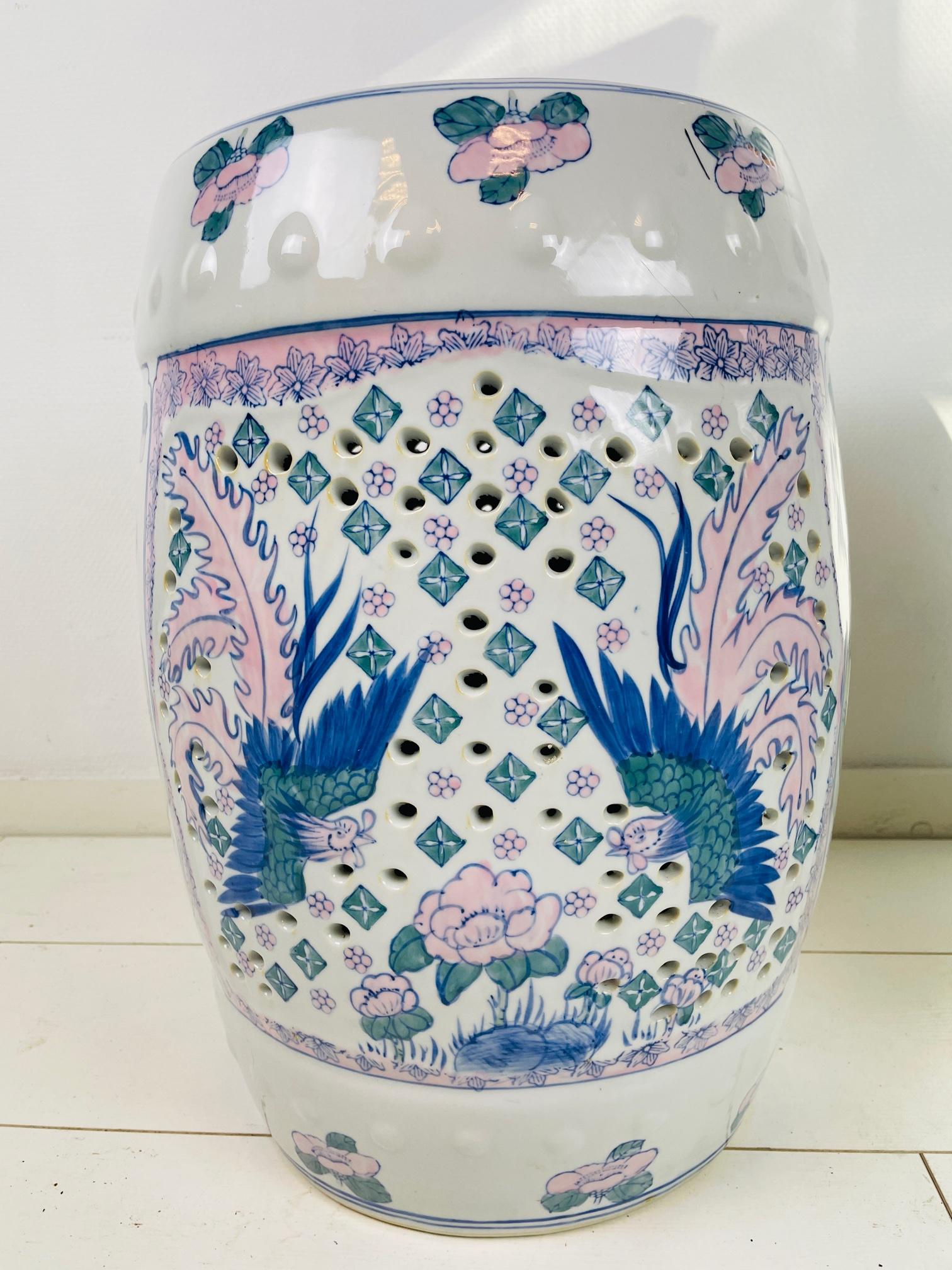 Vintage Chinese Ceramic Garden Stool, Vintage Oriental Porcelain Drum Table 3