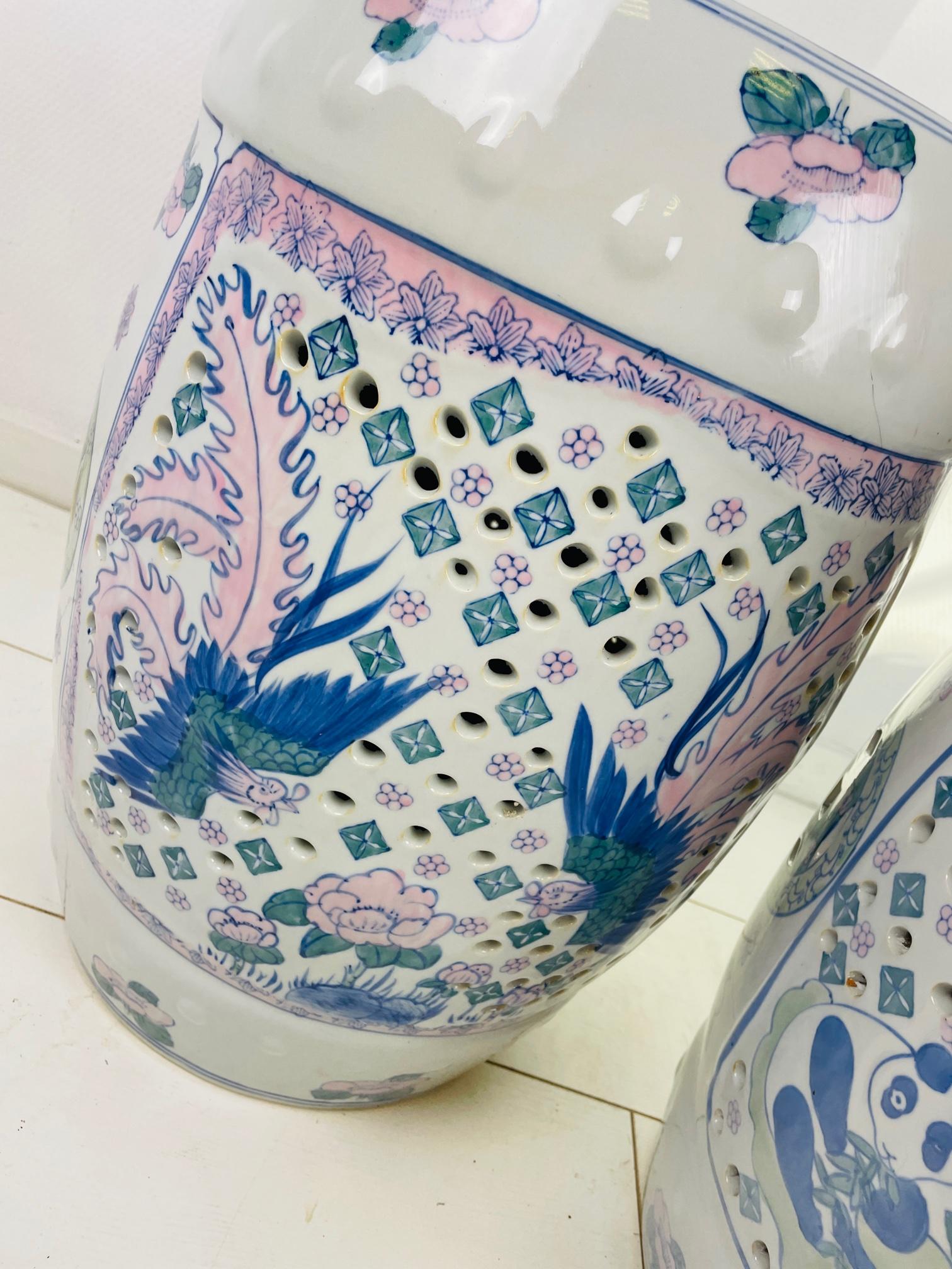 Vintage Chinese Ceramic Garden Stool, Vintage Oriental Porcelain Drum Table 5