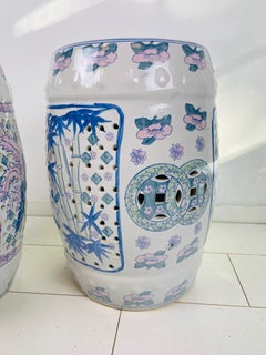 Vintage Chinese Ceramic Garden Stool, Vintage Oriental Porcelain Drum Table