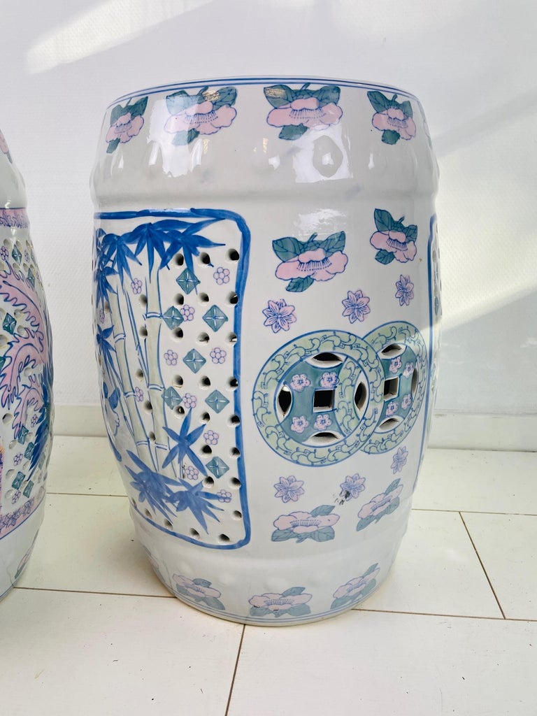 Vintage Chinese Ceramic Garden Stool, Vintage Oriental Porcelain Drum