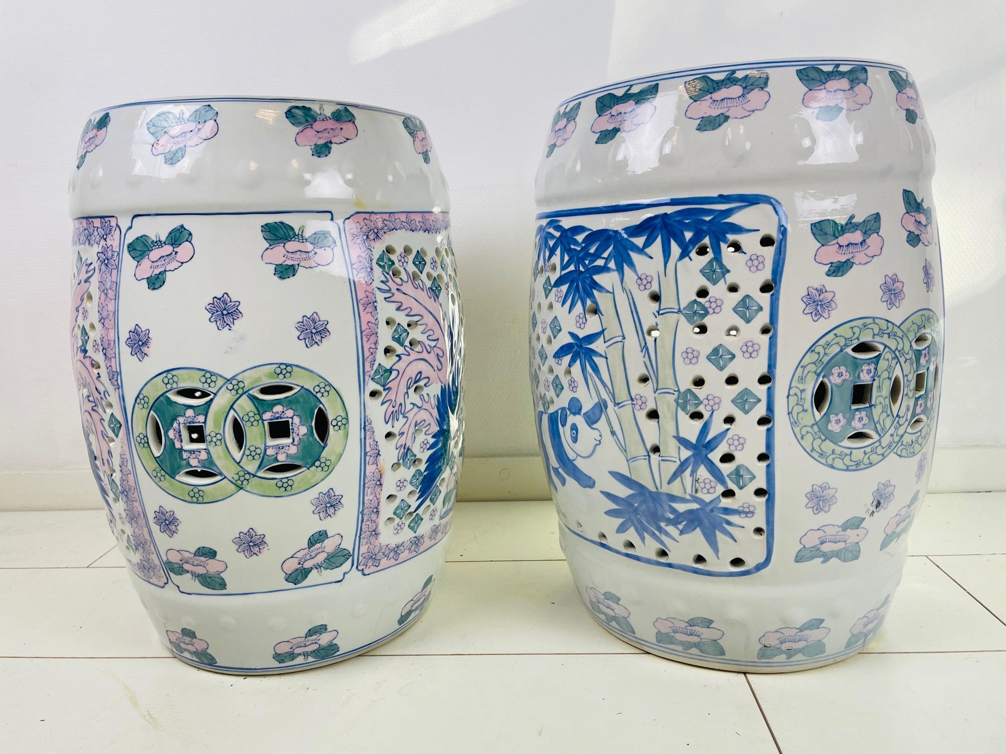 Chinoiserie Vintage Chinese Ceramic Garden Stool, Vintage Oriental Porcelain Drum Table