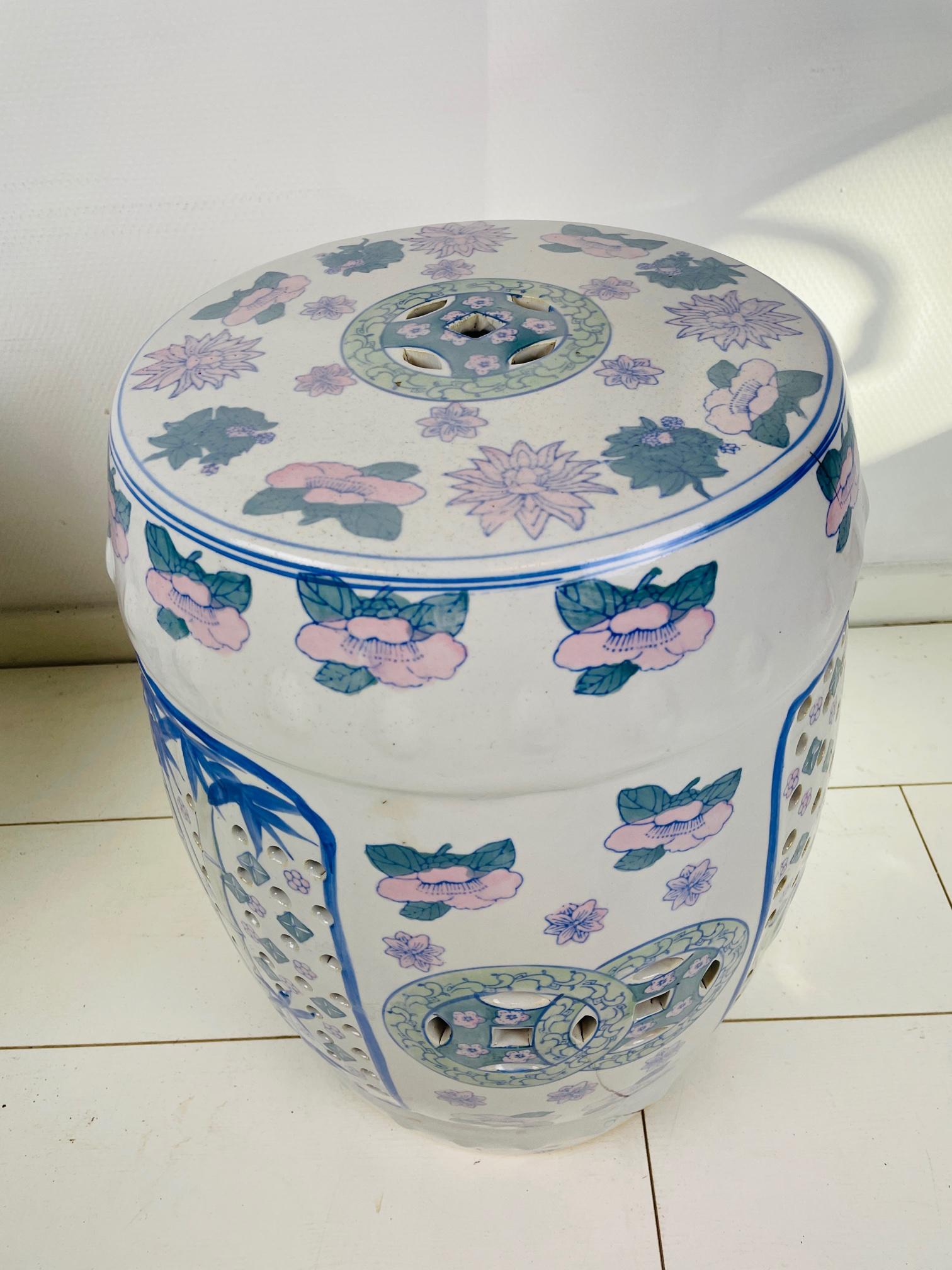 Vintage Chinese Ceramic Garden Stool, Vintage Oriental Porcelain Drum Table 1