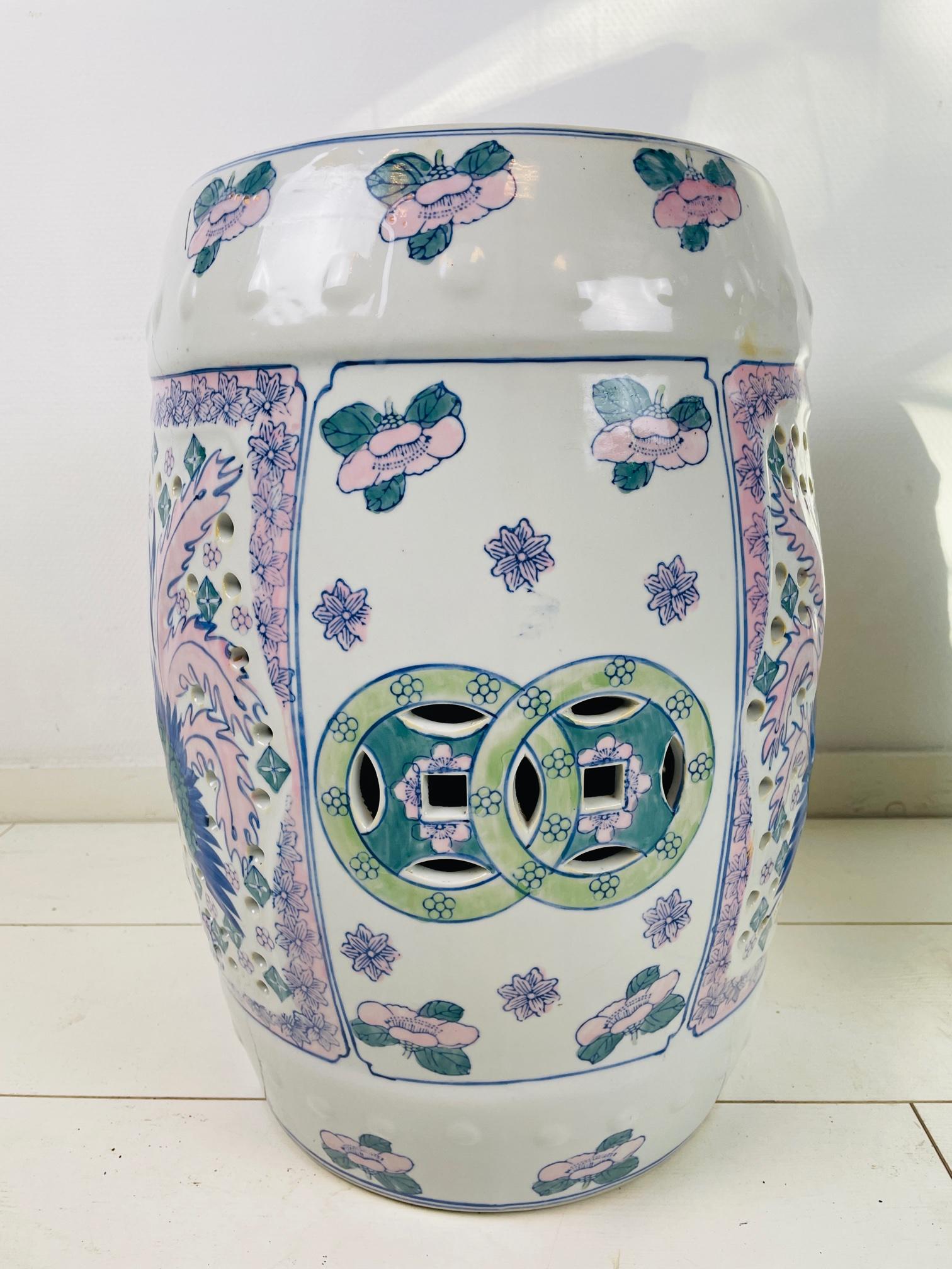 Vintage Chinese Ceramic Garden Stool, Vintage Oriental Porcelain Drum Table 2